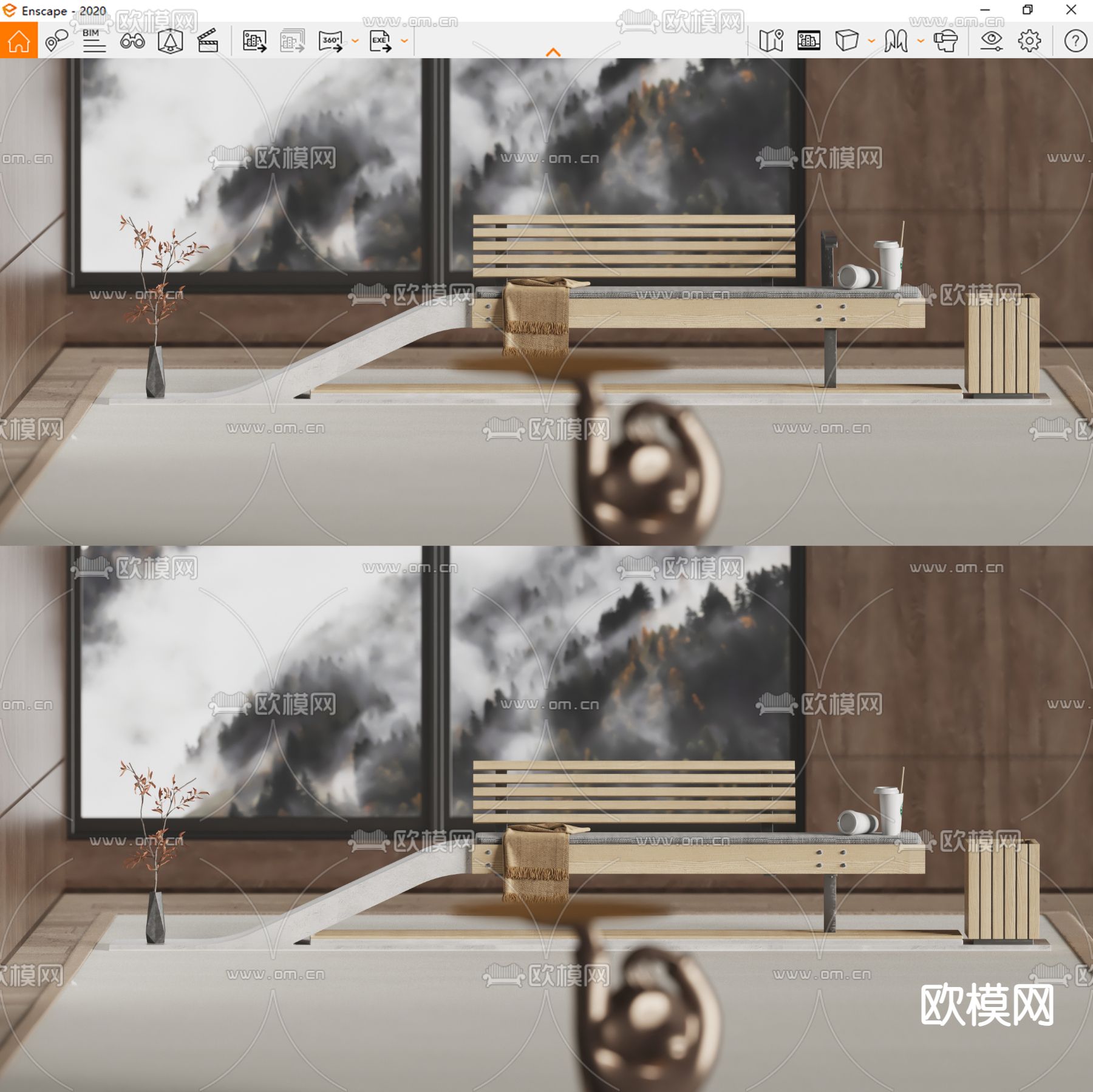 现代户外公用椅su模型下载（渲染图4）