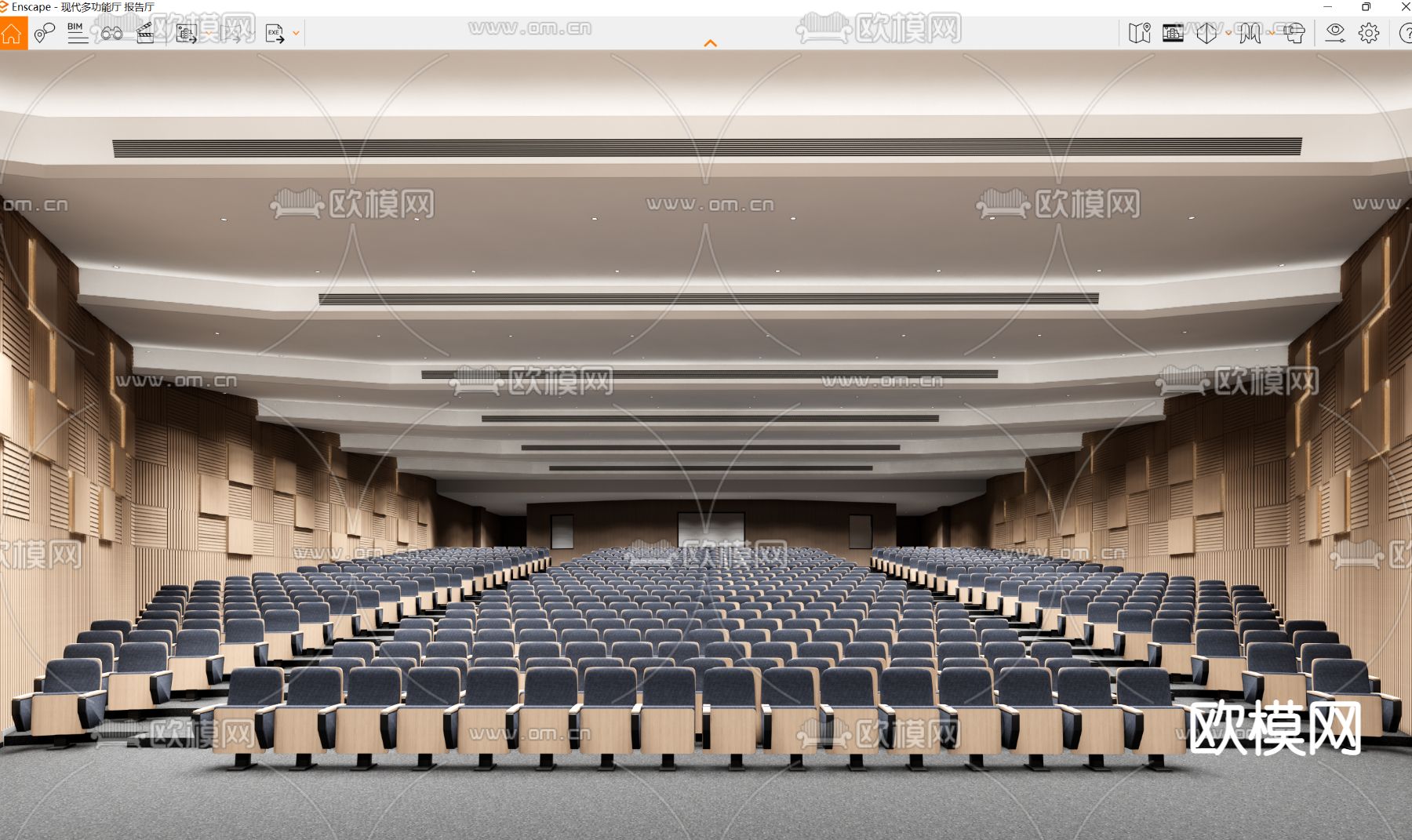 现代报告厅 多功能厅su模型下载（渲染图3）