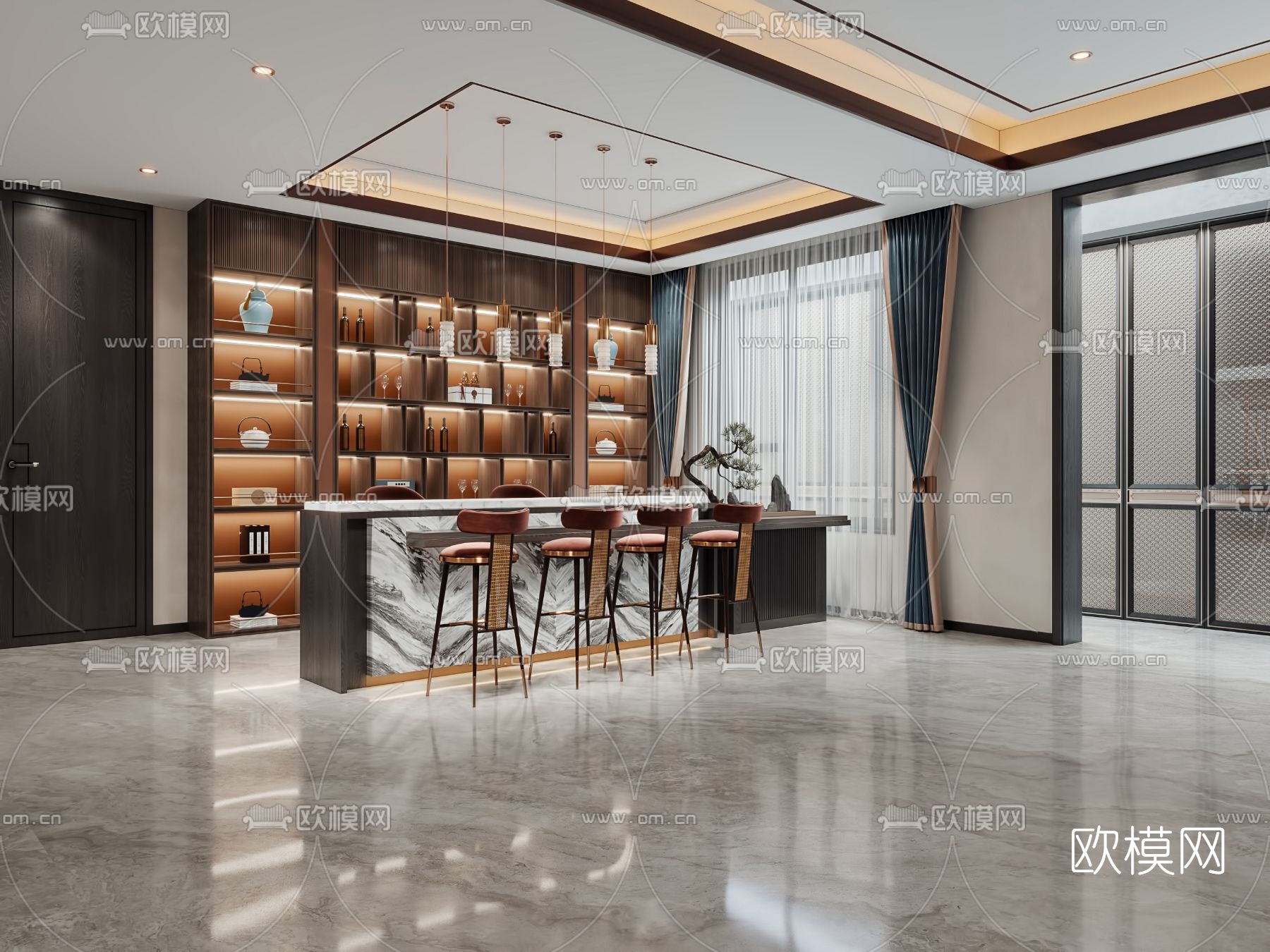 新中式吧台3d模型下载（渲染图4）