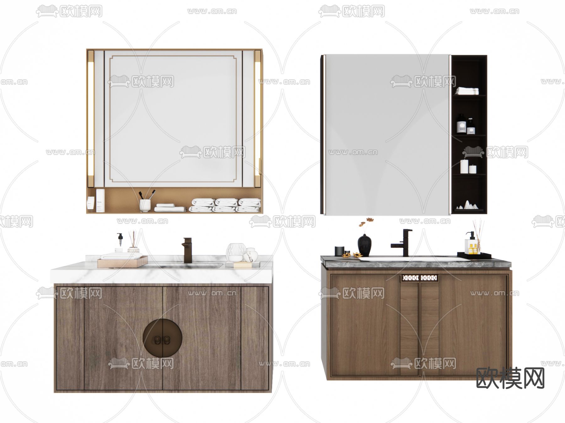 新中式浴室柜 洗手台su模型下载（渲染图1）