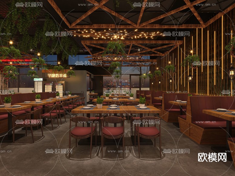 工业风网红烧烤店3d模型下载(渲染图5)