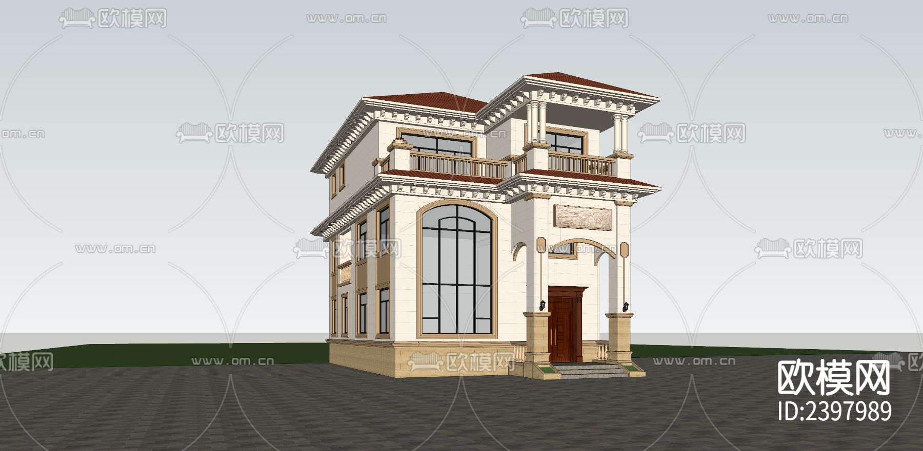 欧式别墅建筑设计cad施工图下载（渲染图8）