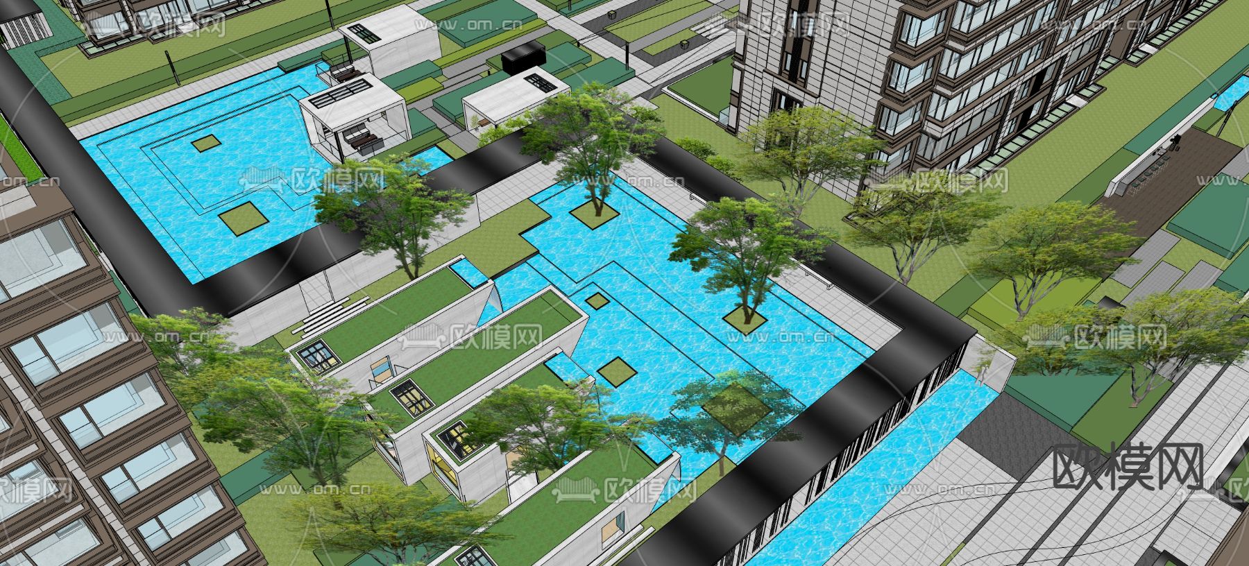 现代小区景观su模型