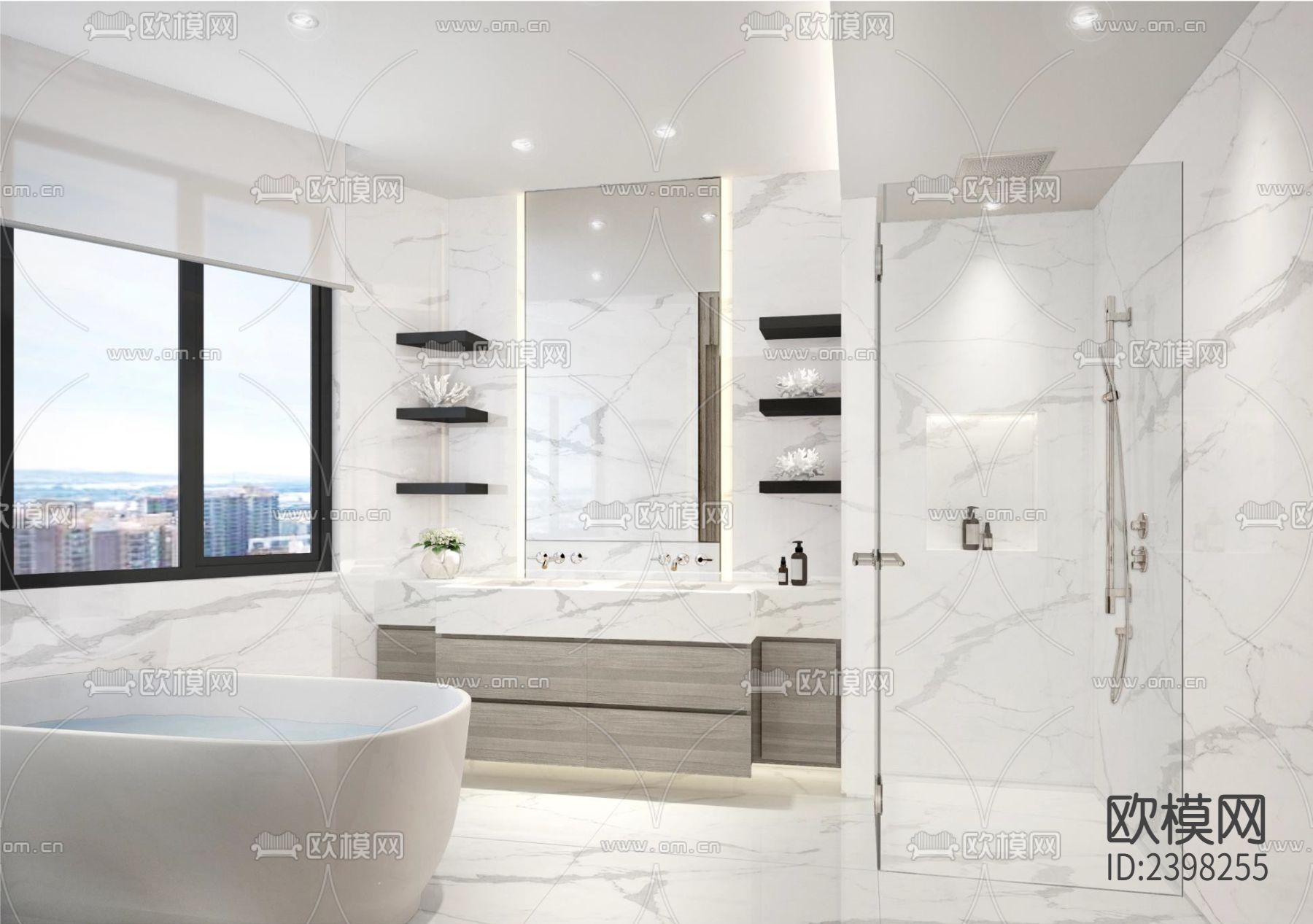 公寓样板间设计cad施工图下载（渲染图2）