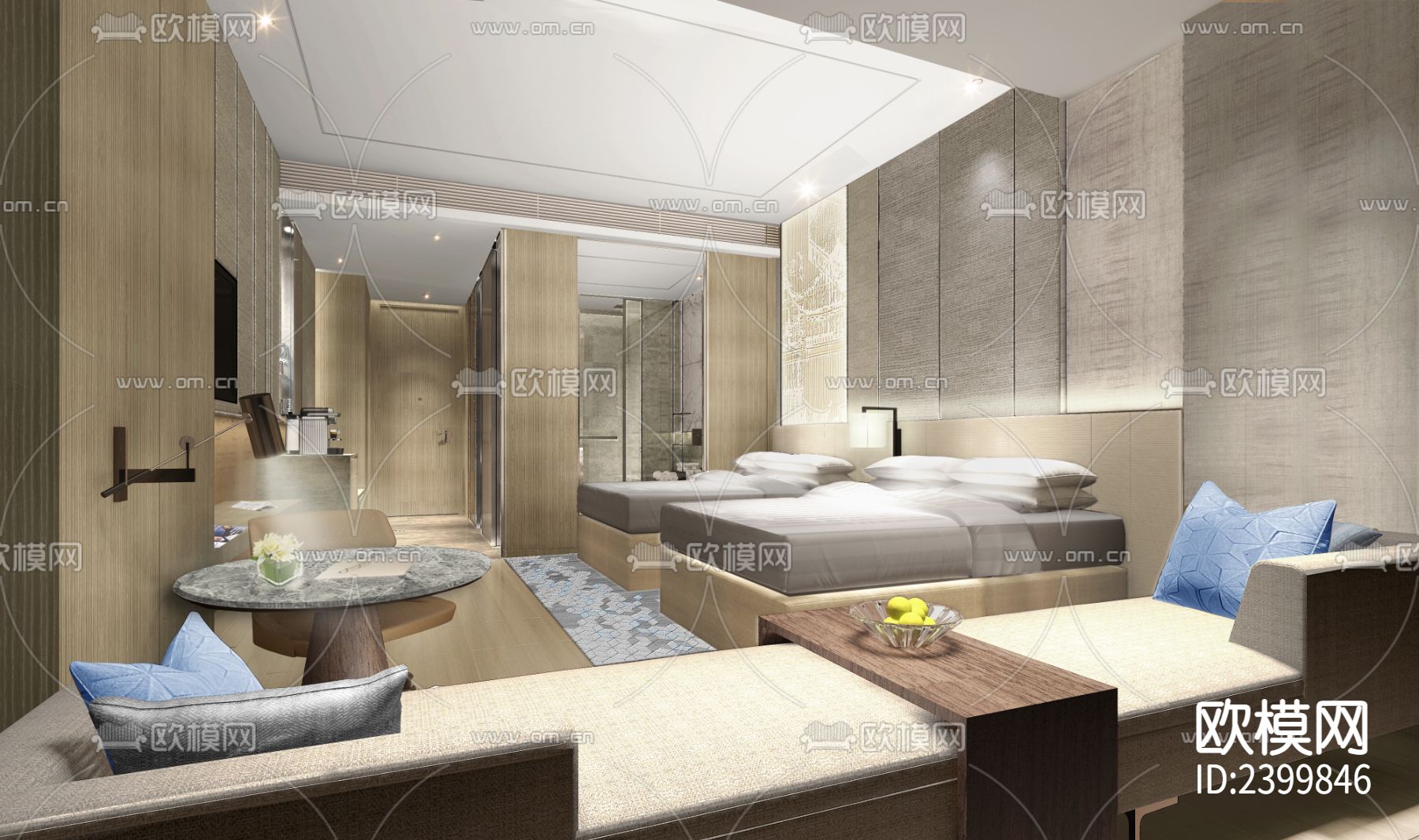 江阴澄星万豪酒店CAD施工图下载（渲染图3）