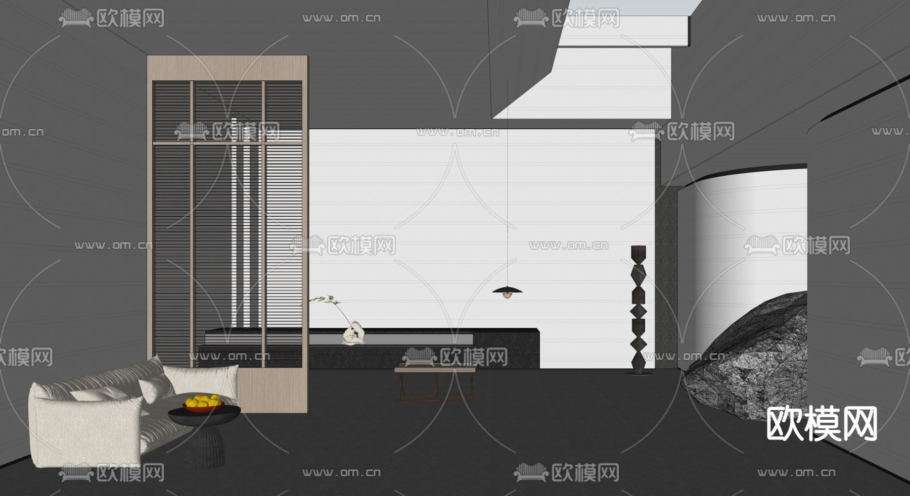 高级灰酒店大堂 前台接待处su模型下载（渲染图2）