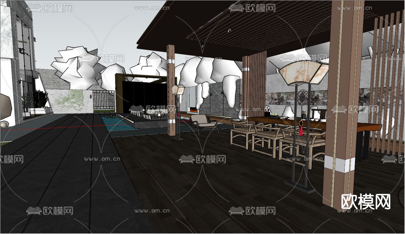 现代别墅庭院su模型下载（渲染图4）