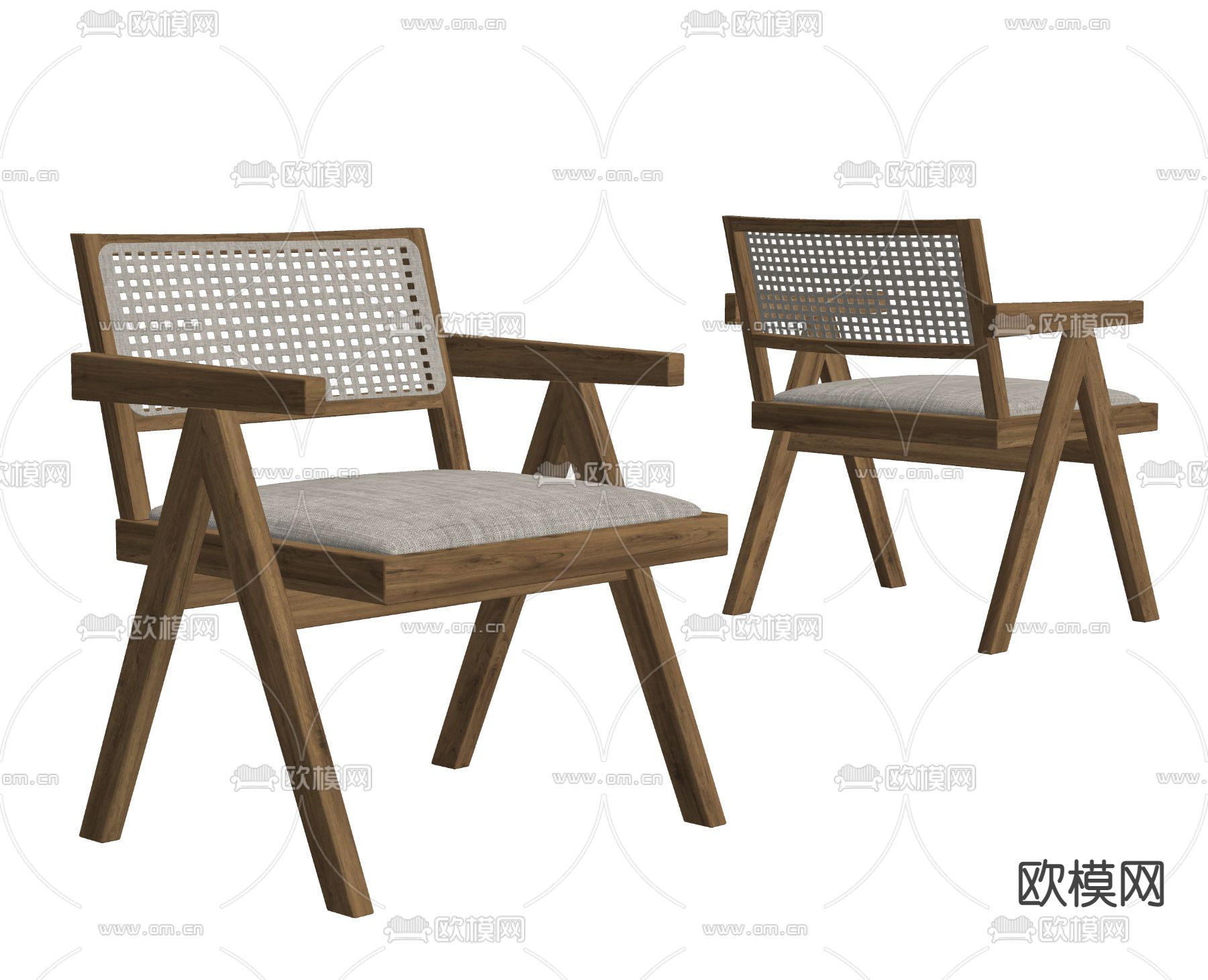 侘寂藤编单椅 餐椅su模型下载（渲染图2）