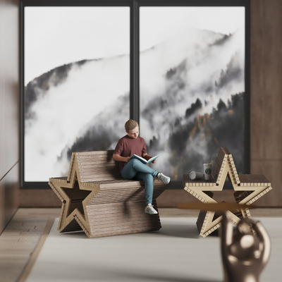  实木星星椅子 长椅su模型 