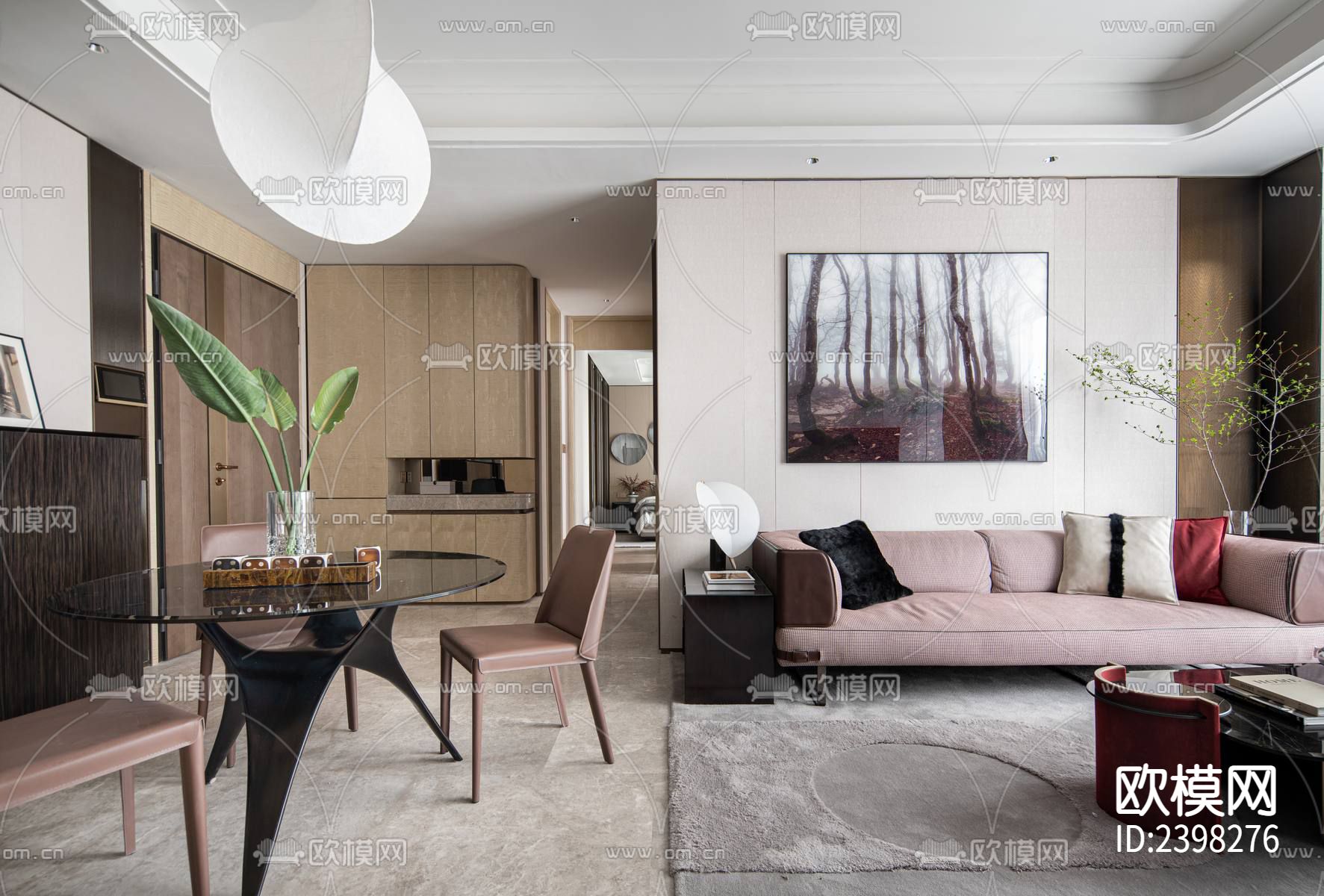 公寓样板间设计cad施工图下载（渲染图8）