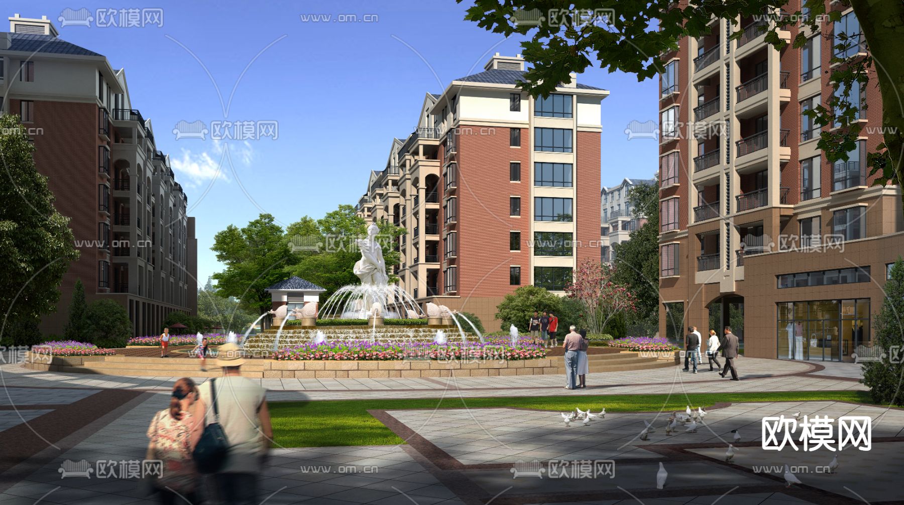 小区公园喷泉psd下载