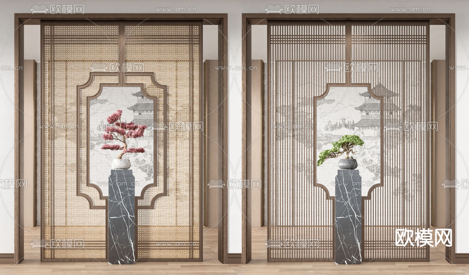 新中式屏风 隔断3d模型下载（渲染图1）