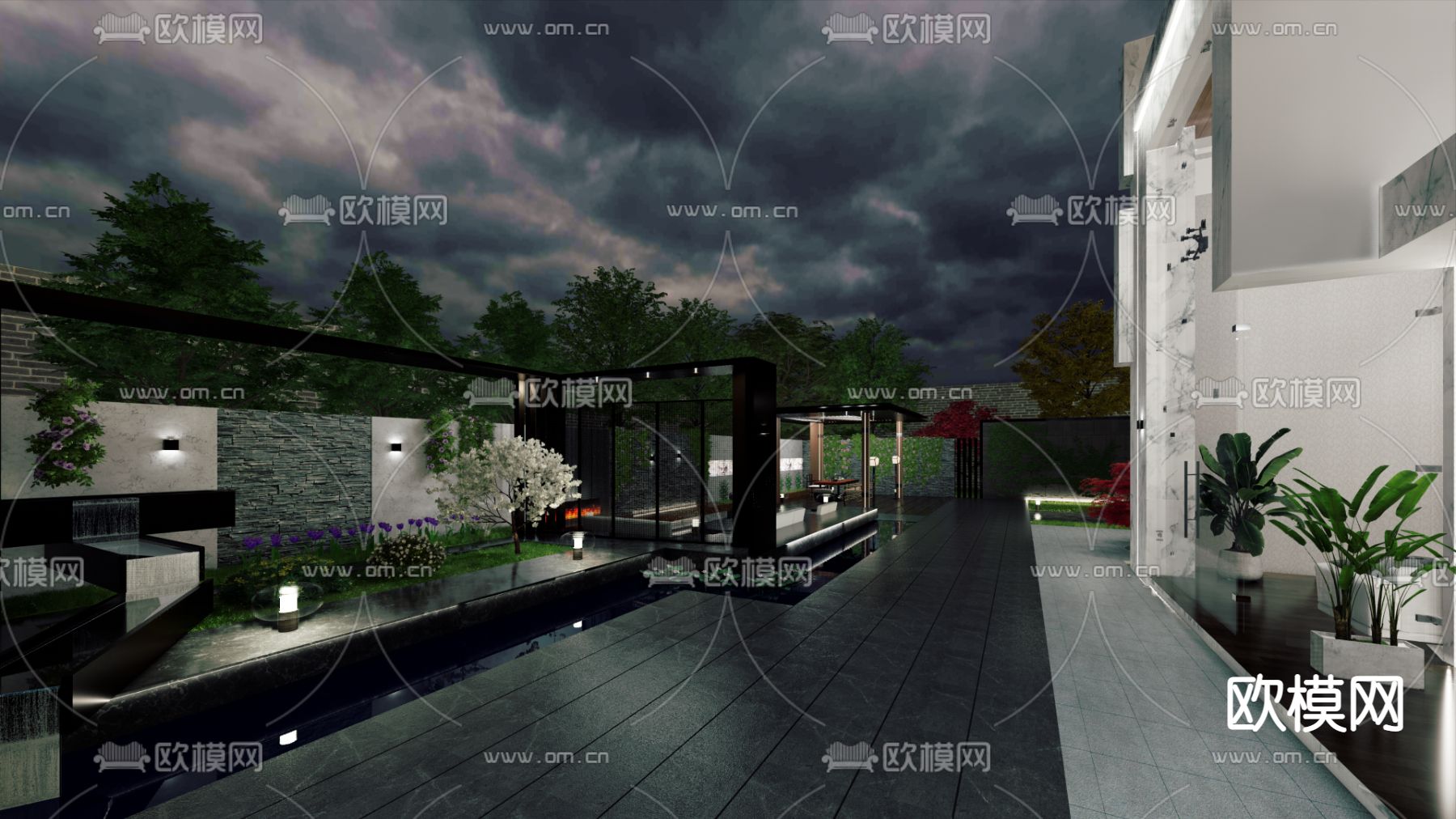 现代别墅庭院su模型下载（渲染图1）