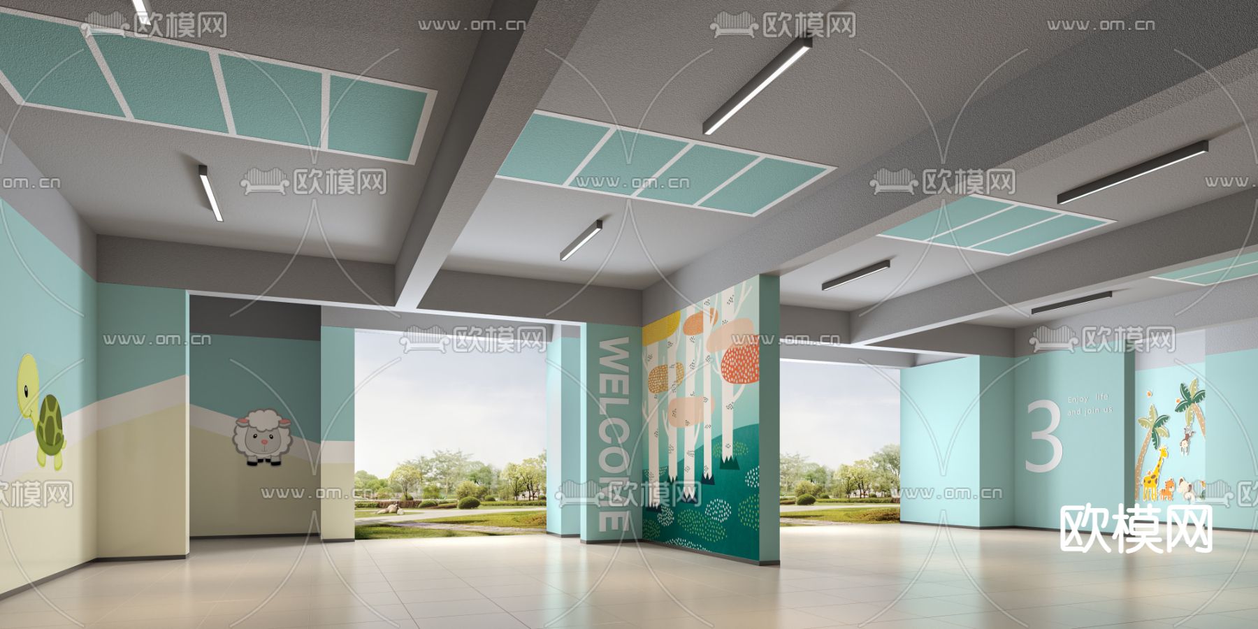 现代公区儿童架空层3d模型下载（渲染图1）