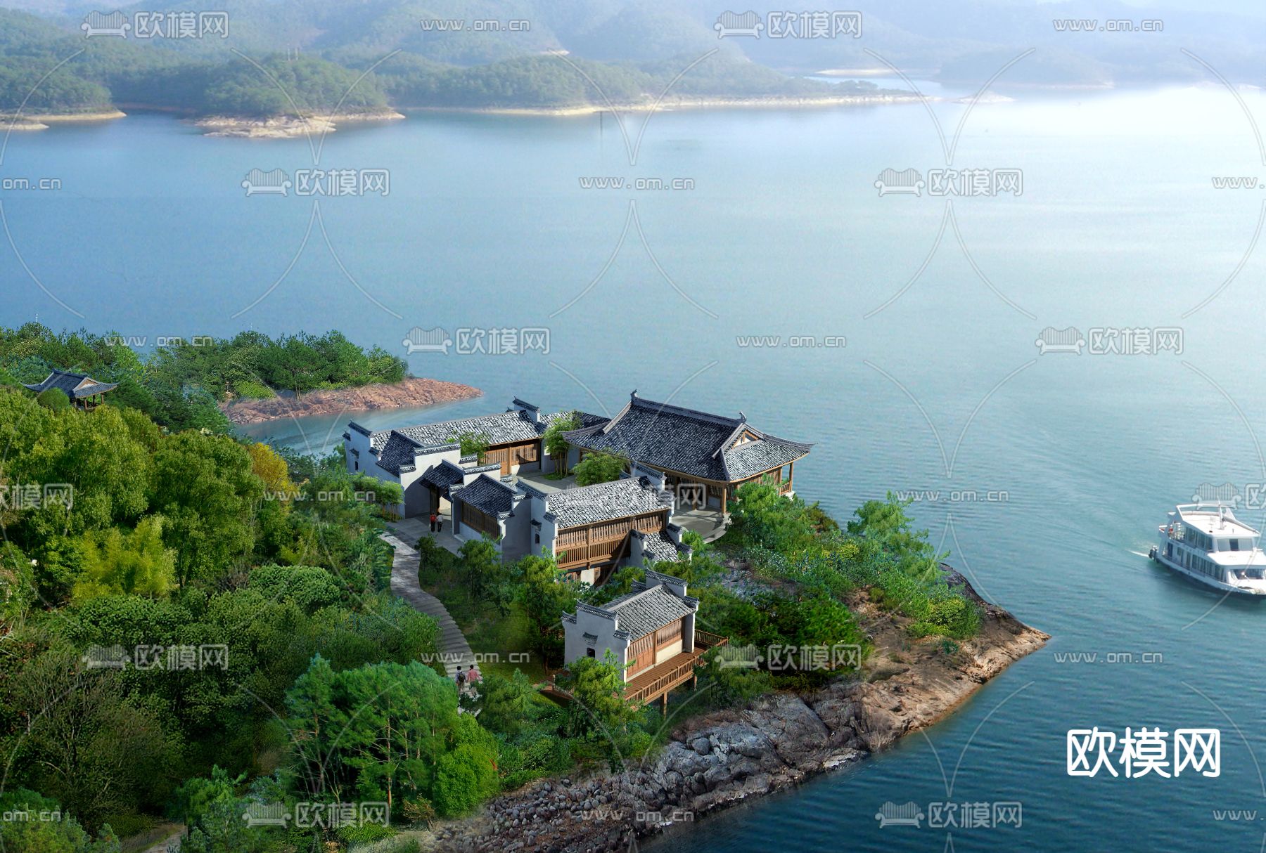 新中式四合院鸟瞰psd下载