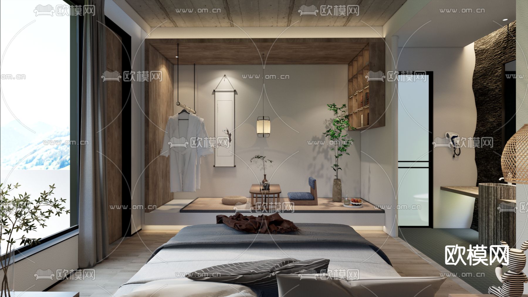 侘寂风民宿客房su模型下载（渲染图2）