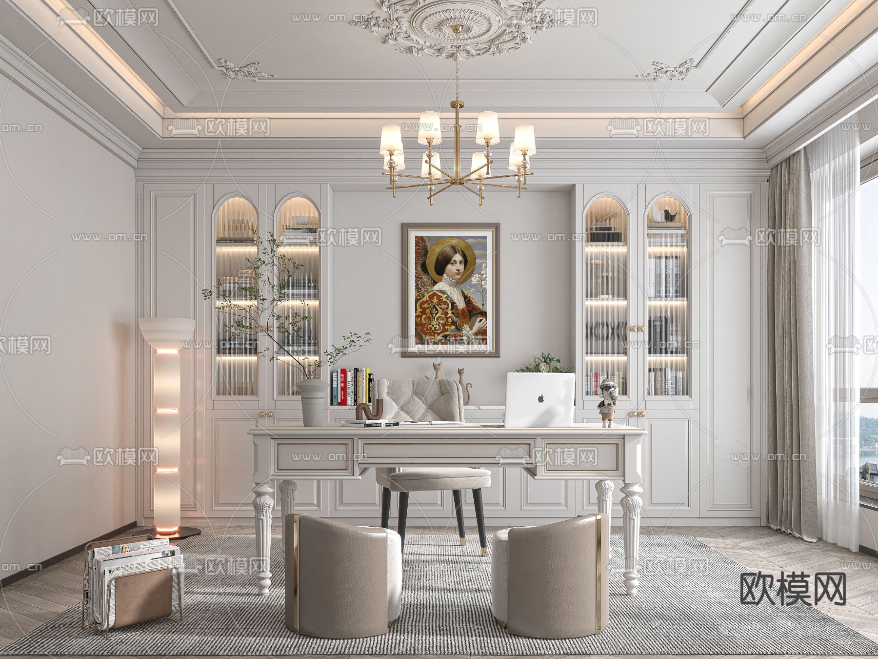 美式书房3d模型下载