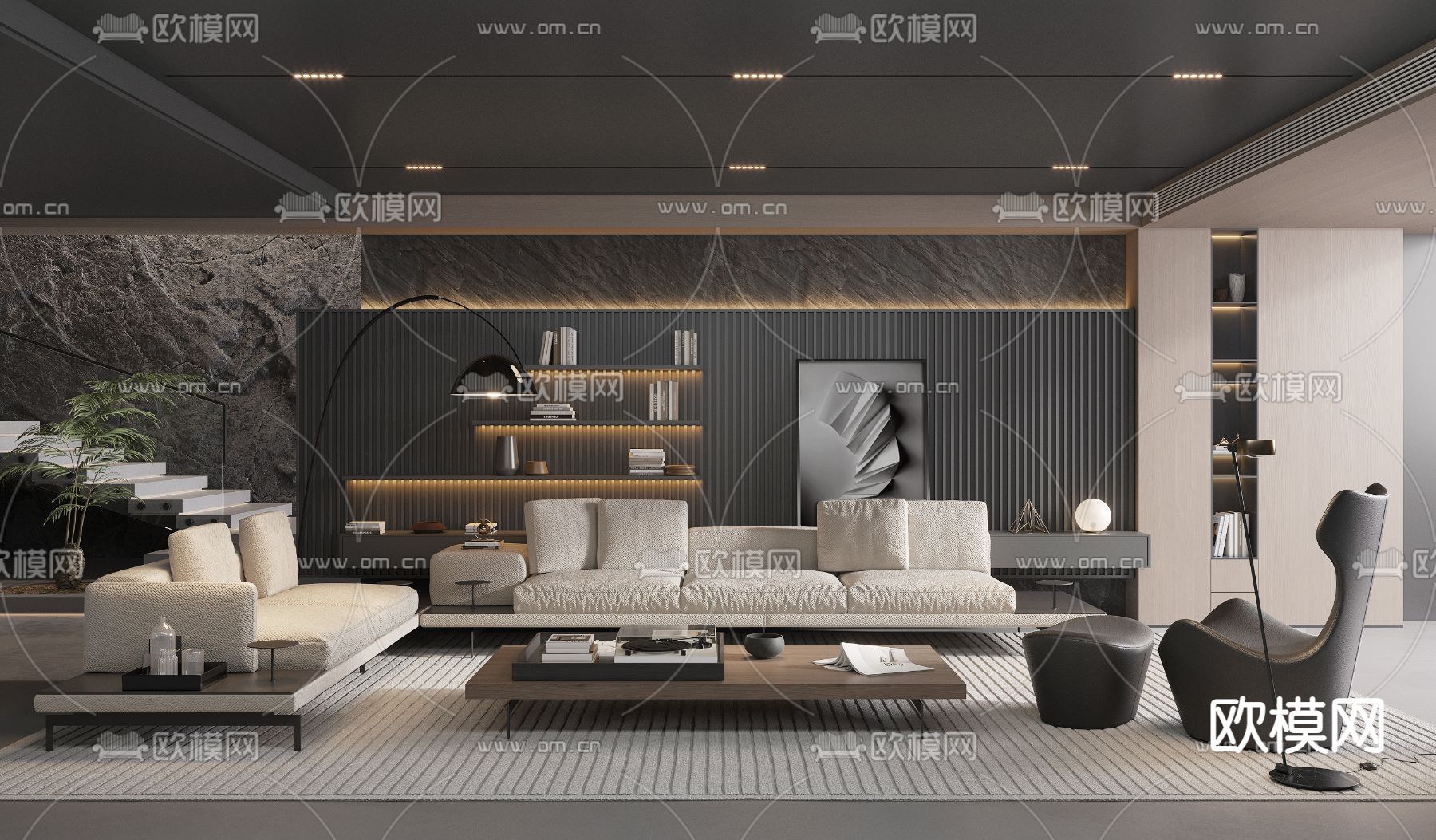 B&B Italia组合沙发su模型下载（渲染图1）