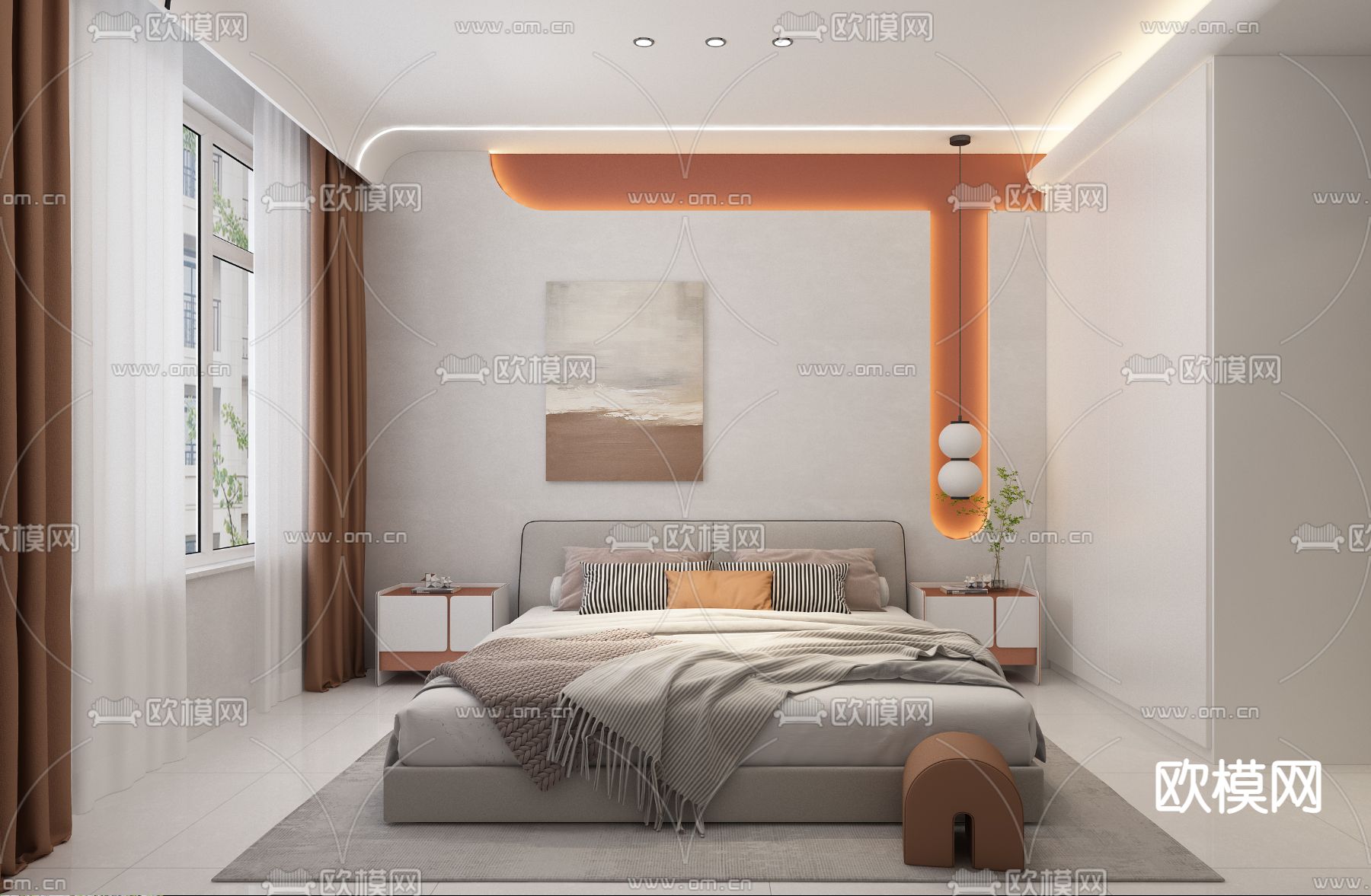 侘寂卧室 主人房免费3d模型下载