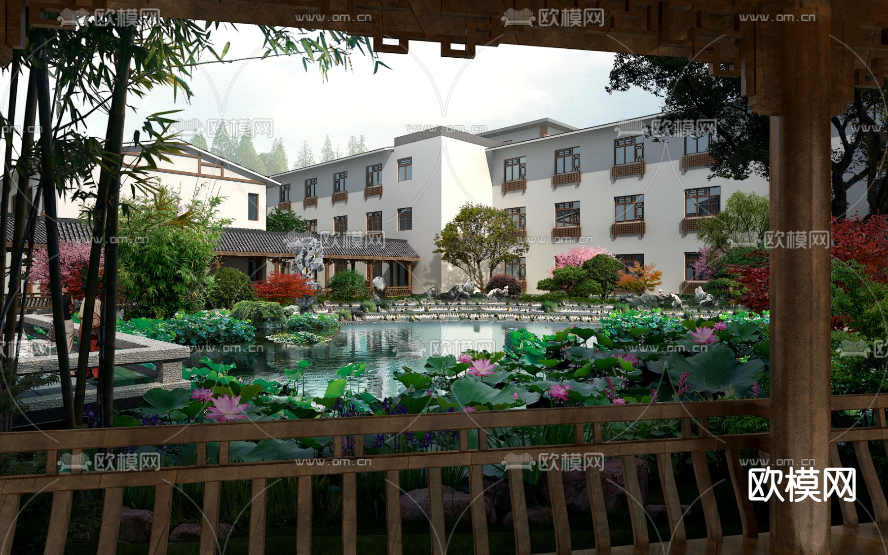 中式长廊凉亭 亭子psd下载