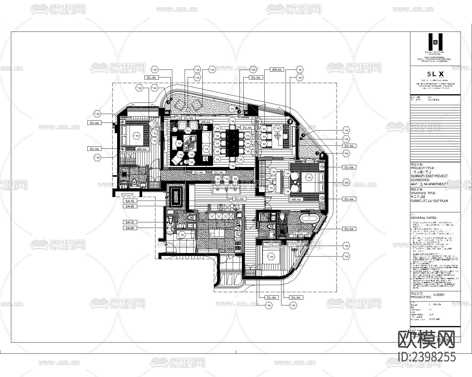 公寓样板间设计cad施工图下载（渲染图1）