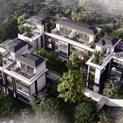 现代联排别墅鸟瞰su模型