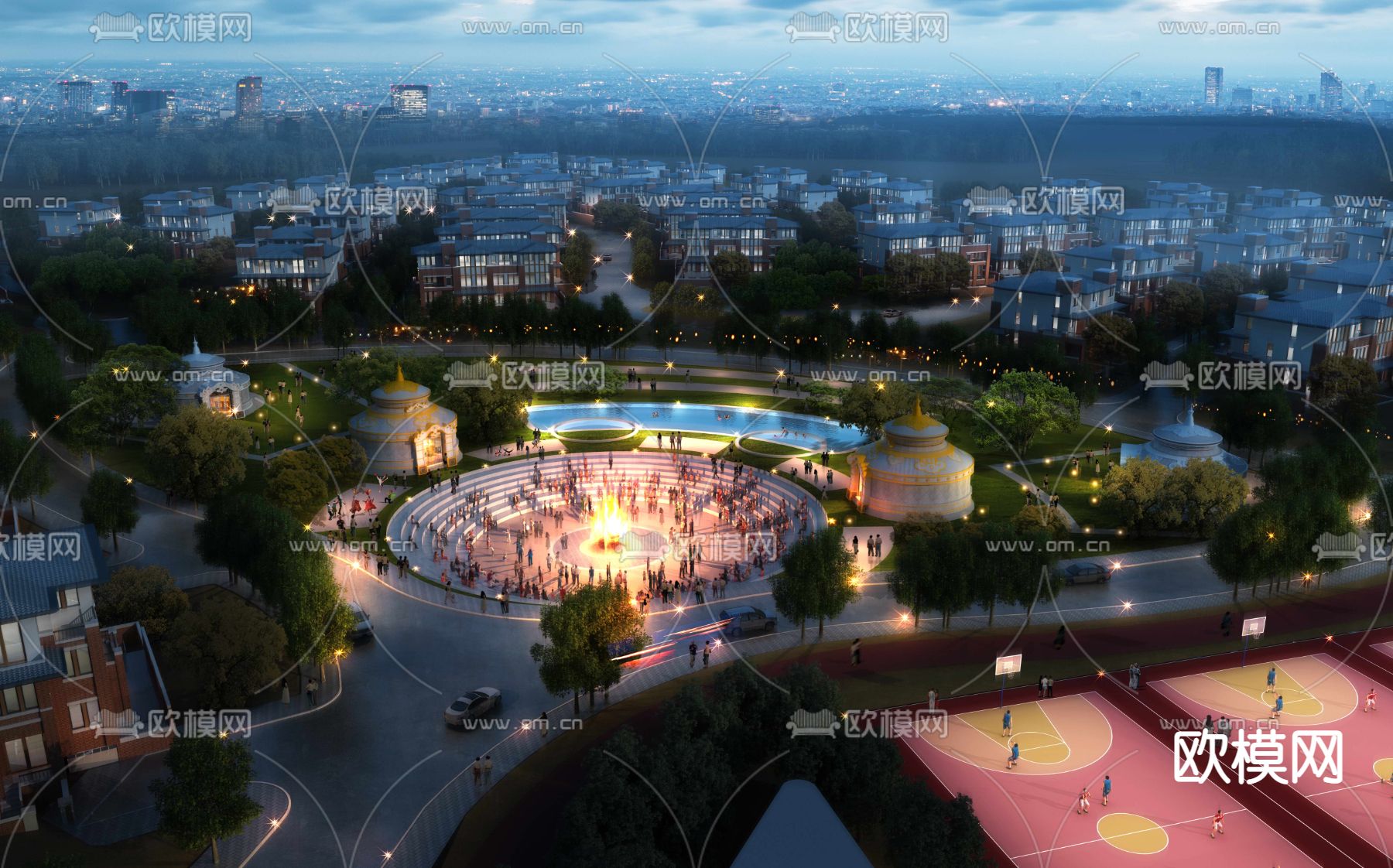 现代广场夜景鸟瞰psd下载