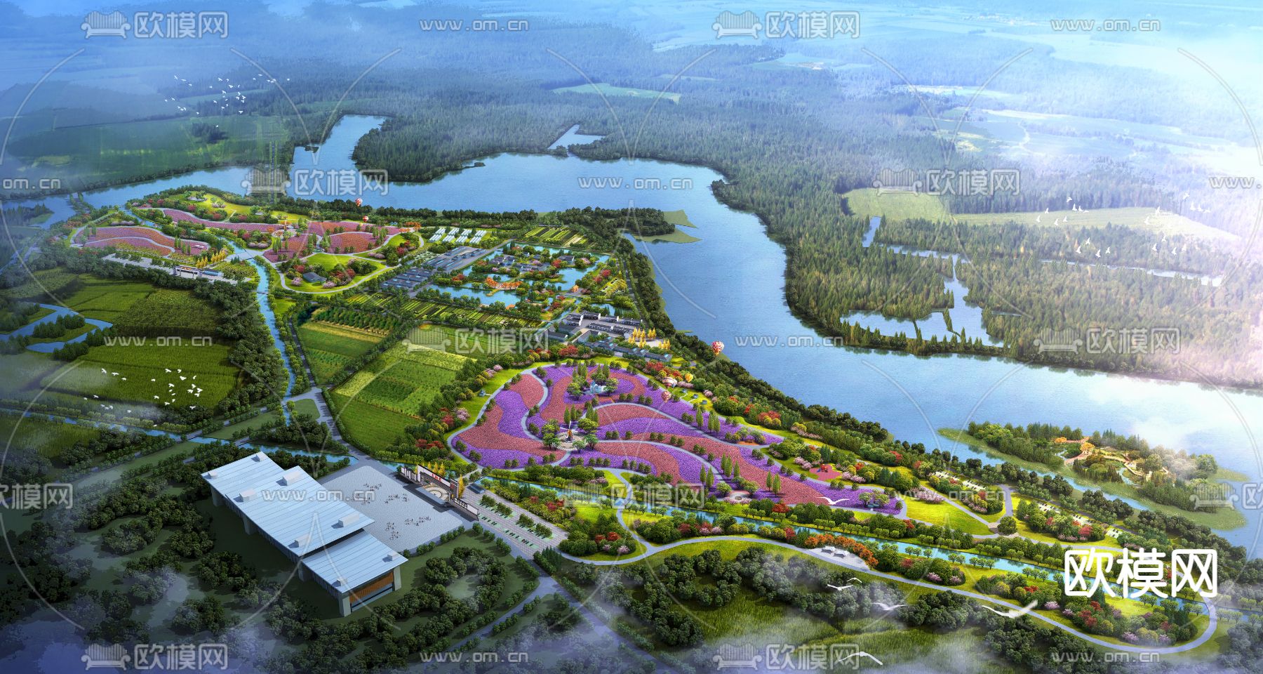 现代河道花海鸟瞰spd下载