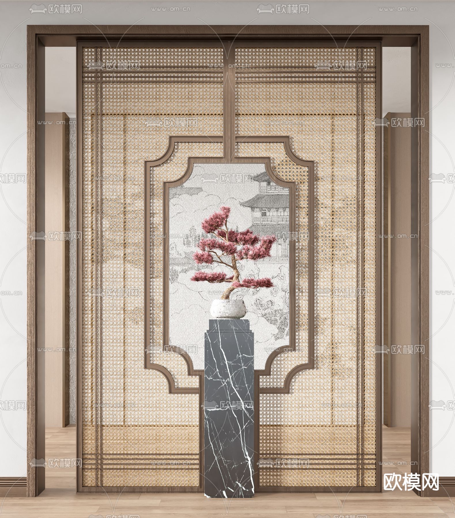 新中式屏风 隔断3d模型下载（渲染图2）