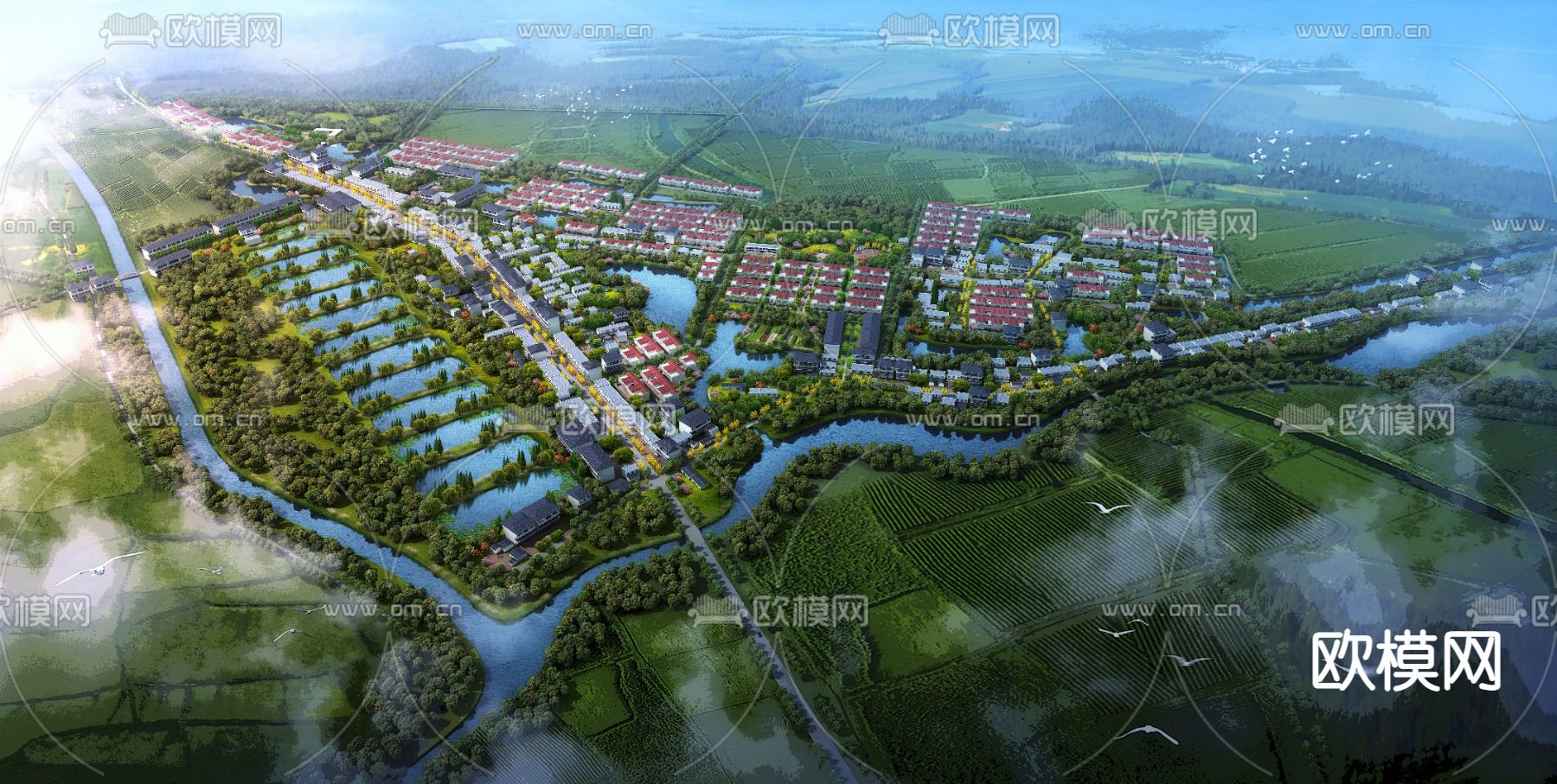 乡村园林鸟瞰psd下载