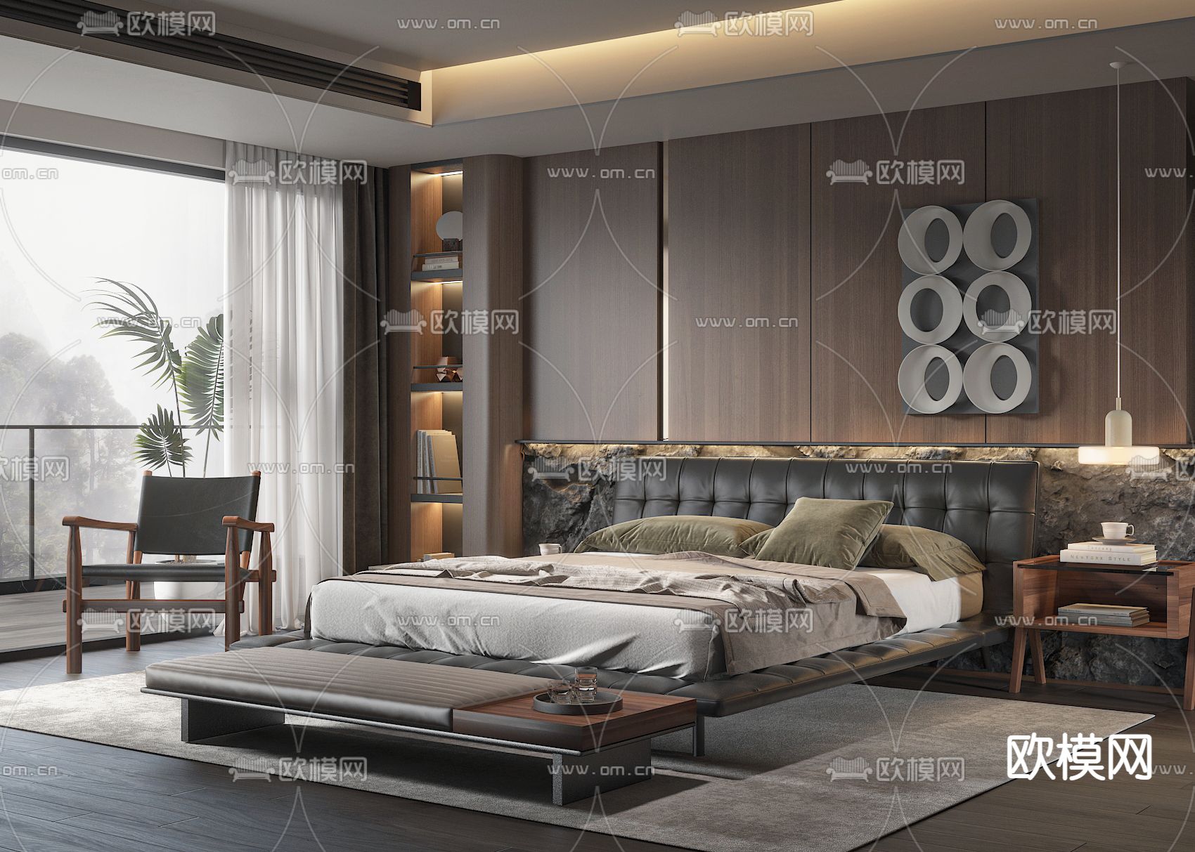 高级灰双人床3d模型下载