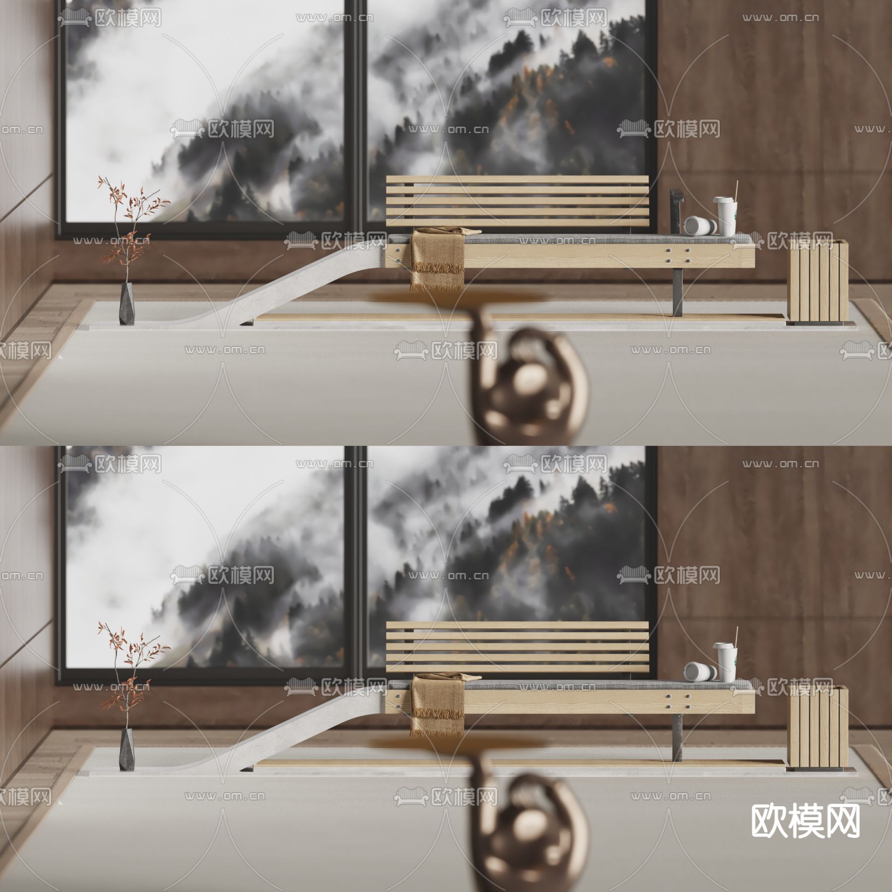 现代户外公用椅su模型下载（渲染图1）