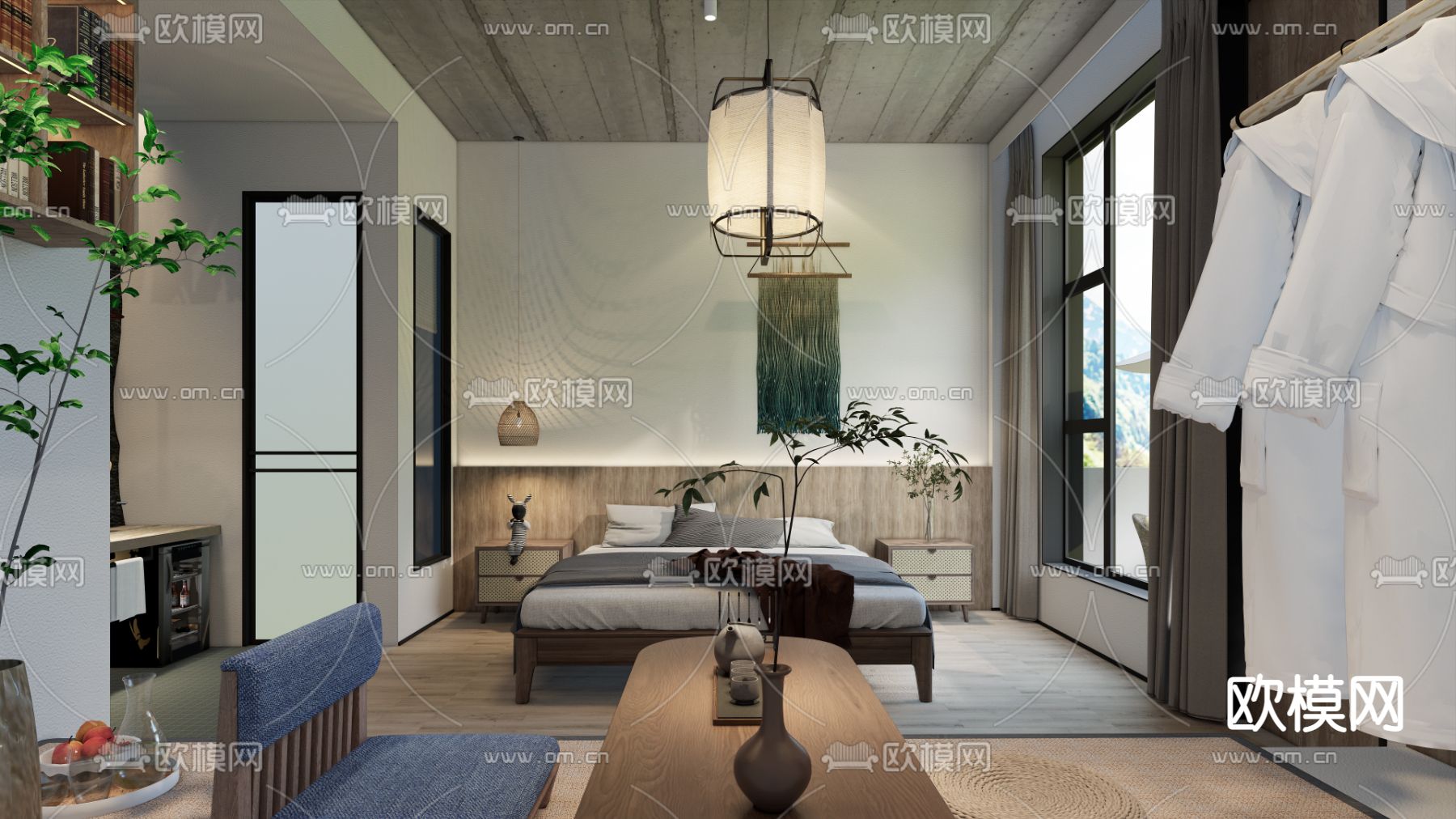 侘寂风民宿客房su模型下载（渲染图3）