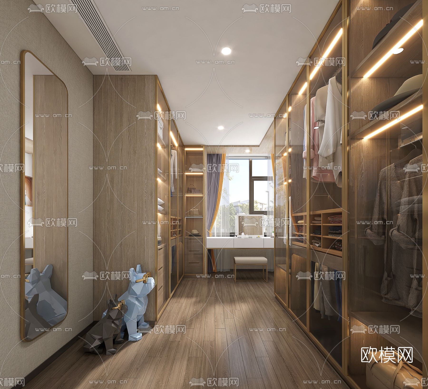 现代轻奢衣帽间3d模型下载