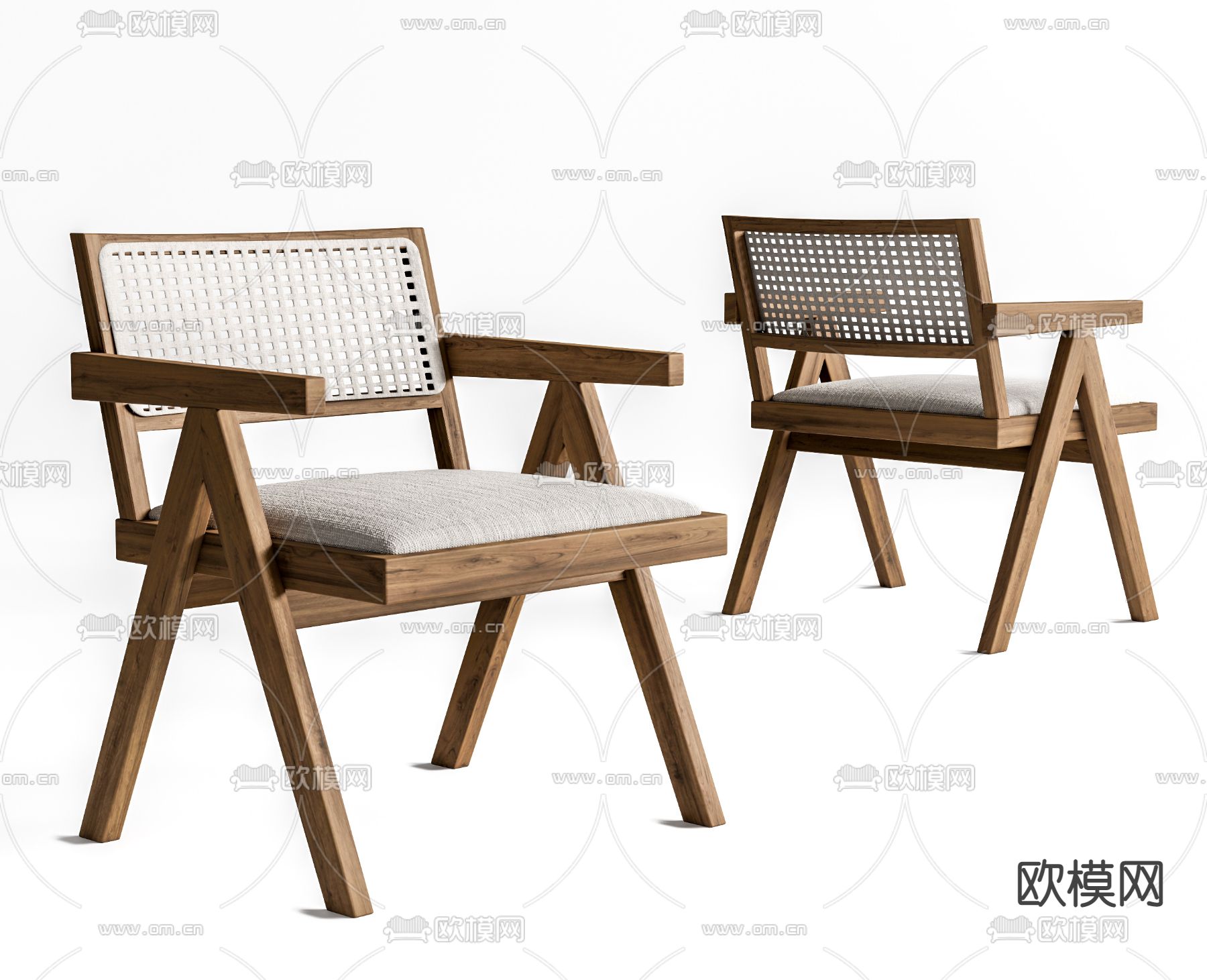 侘寂藤编单椅 餐椅su模型下载（渲染图1）