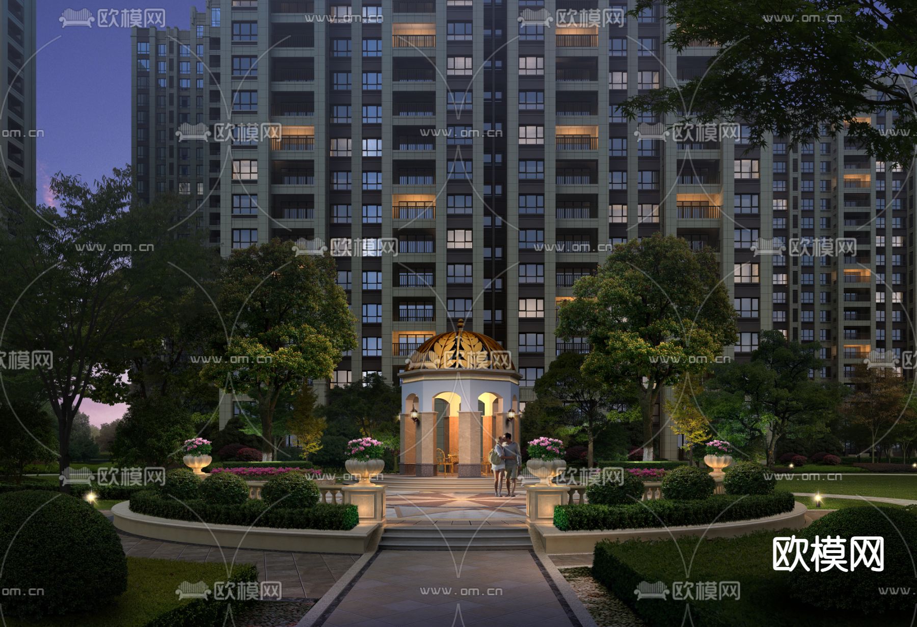 小区公园夜景psd下载_ID12218983_3dmax免费模型-欧模网
