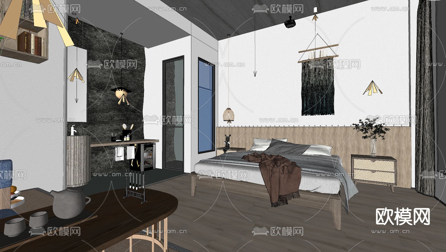 侘寂风民宿客房su模型下载（渲染图4）