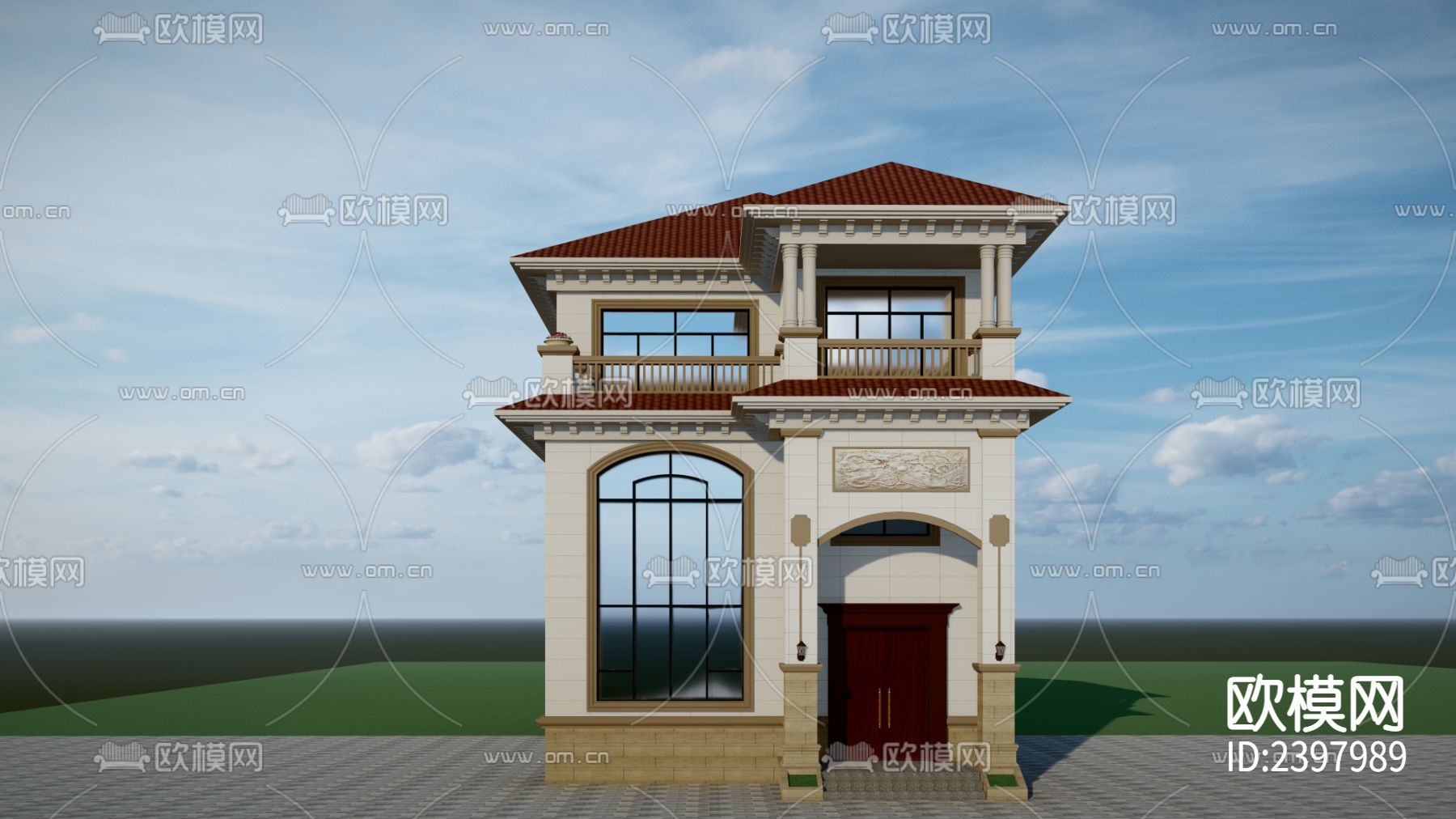 欧式别墅建筑设计cad施工图下载（渲染图7）