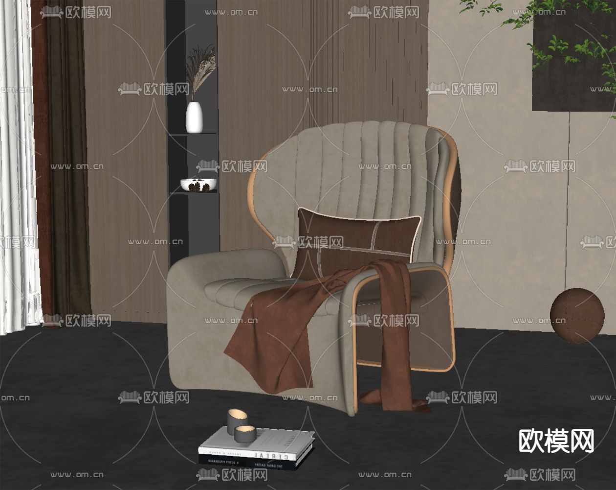 侘寂风休闲椅子su模型下载（渲染图2）