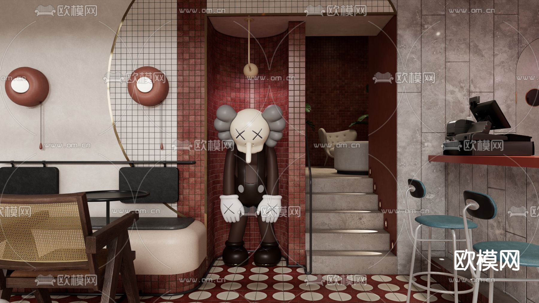 中古风咖啡厅su模型下载（渲染图3）