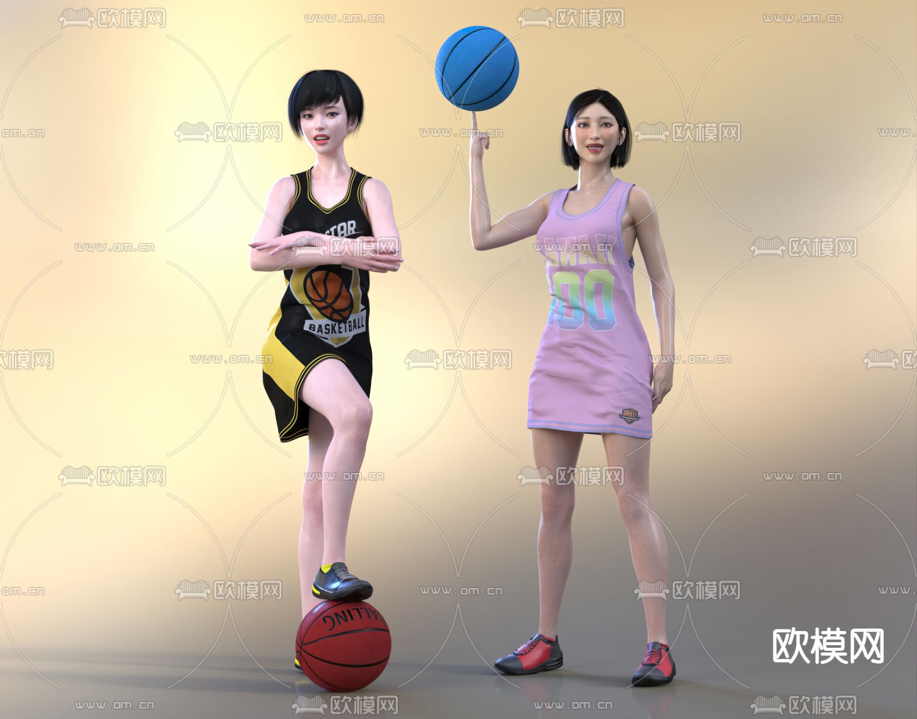 打篮球女孩3d模型下载