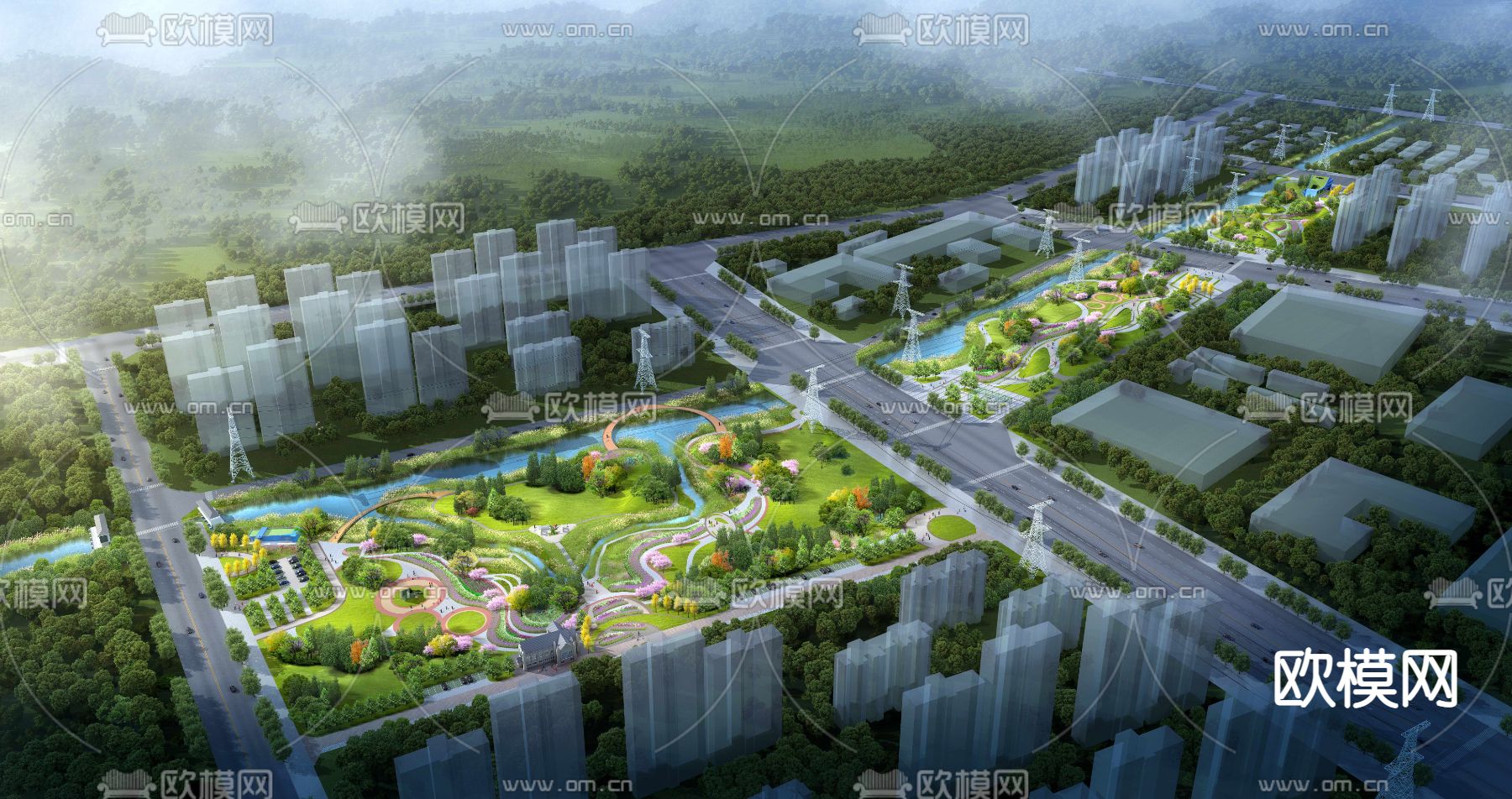 园林景观鸟瞰psd下载