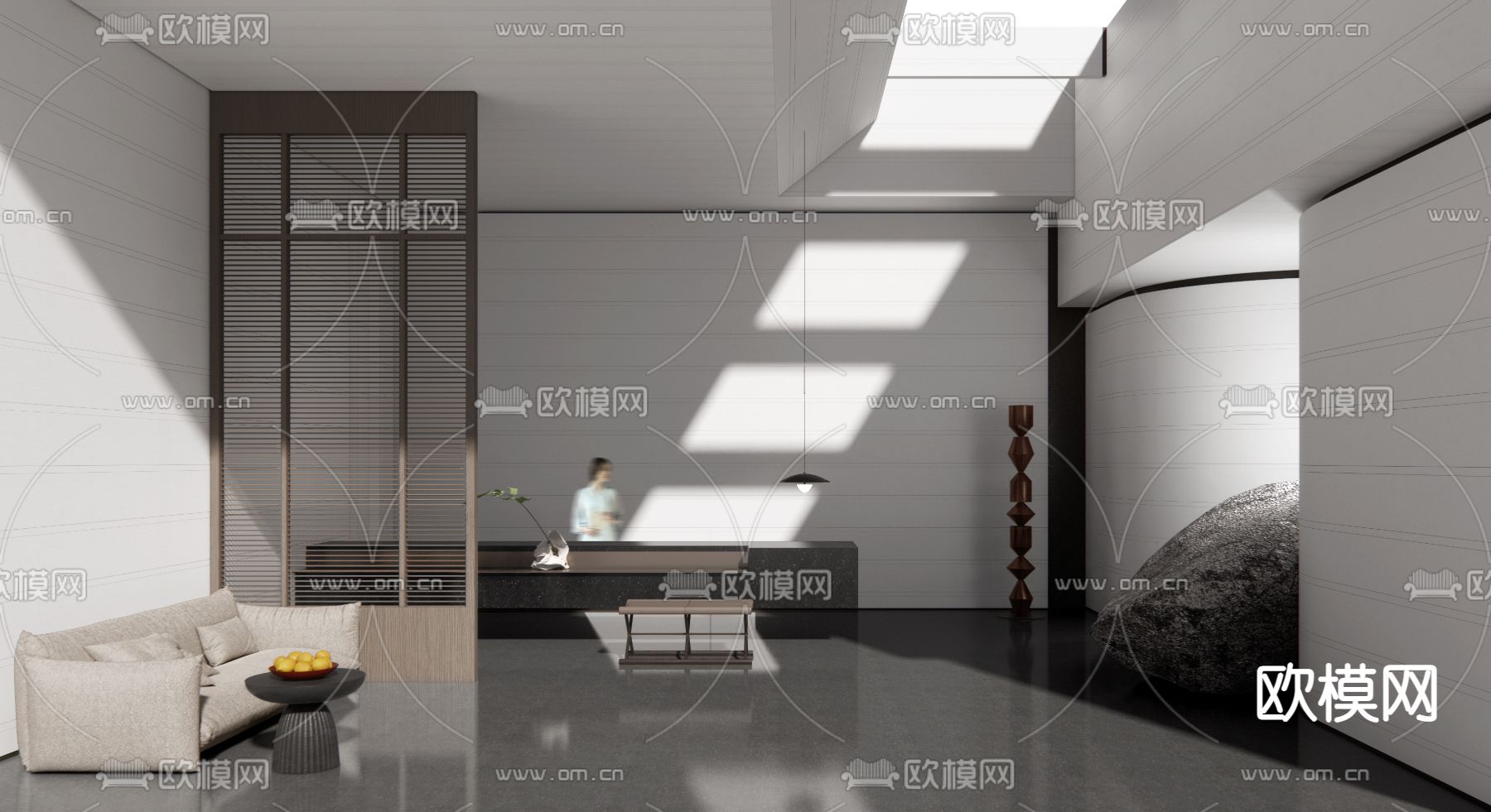 高级灰酒店大堂 前台接待处su模型下载（渲染图1）