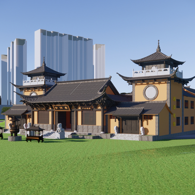  中式古建筑 寺庙su模型 