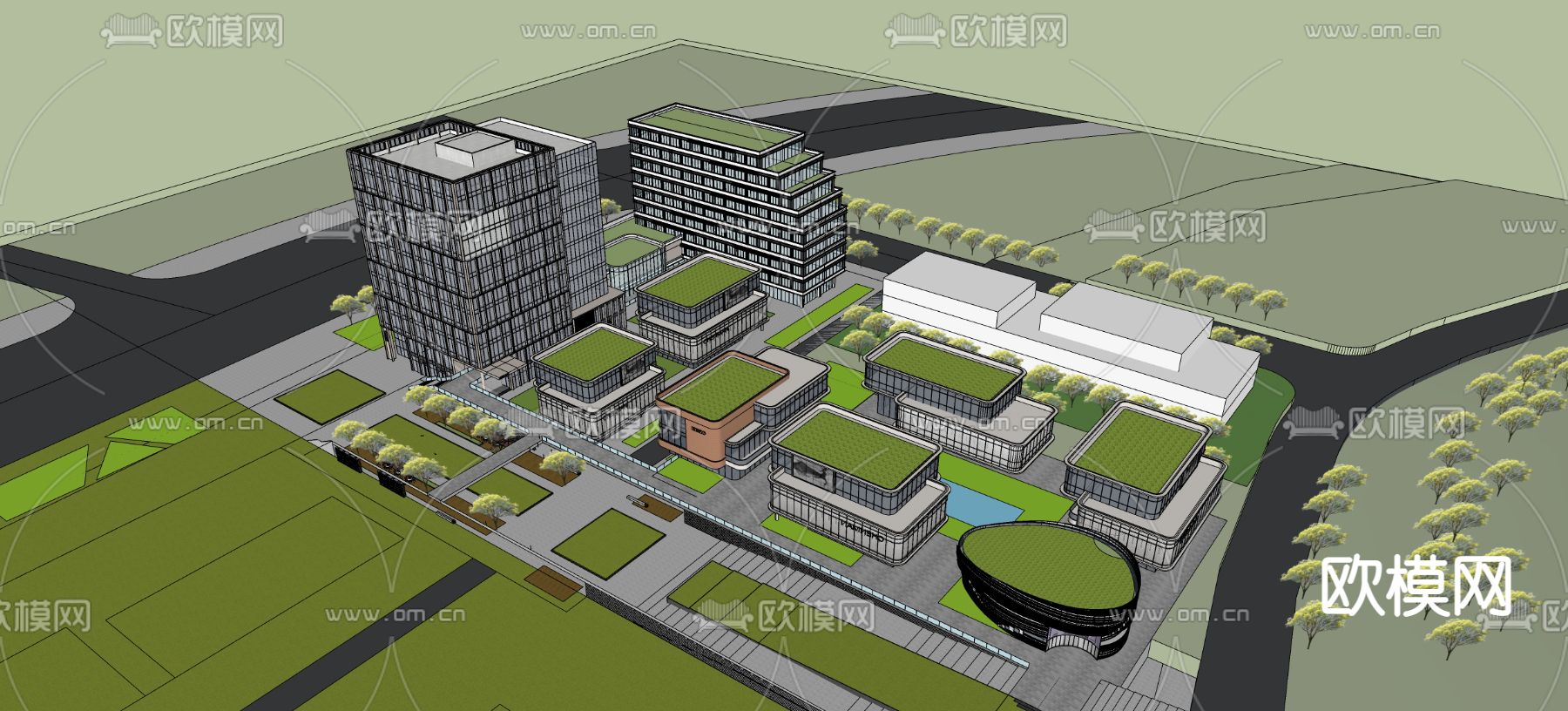 现代多层办公楼su模型