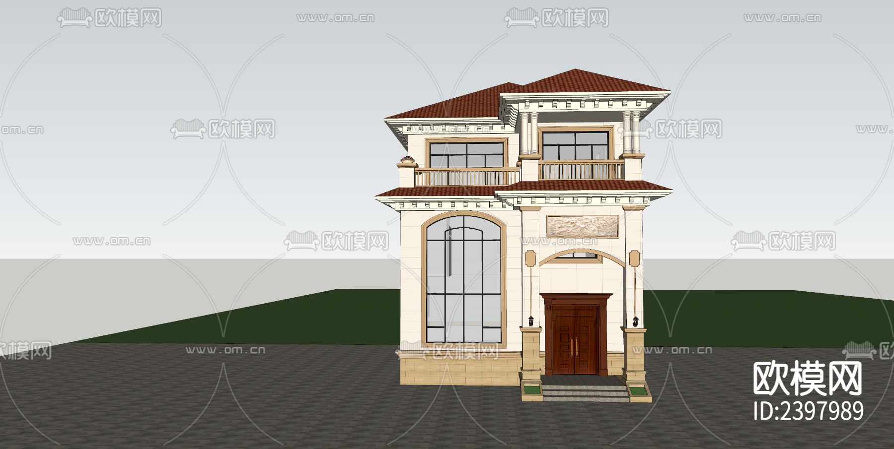 欧式别墅建筑设计cad施工图下载（渲染图9）