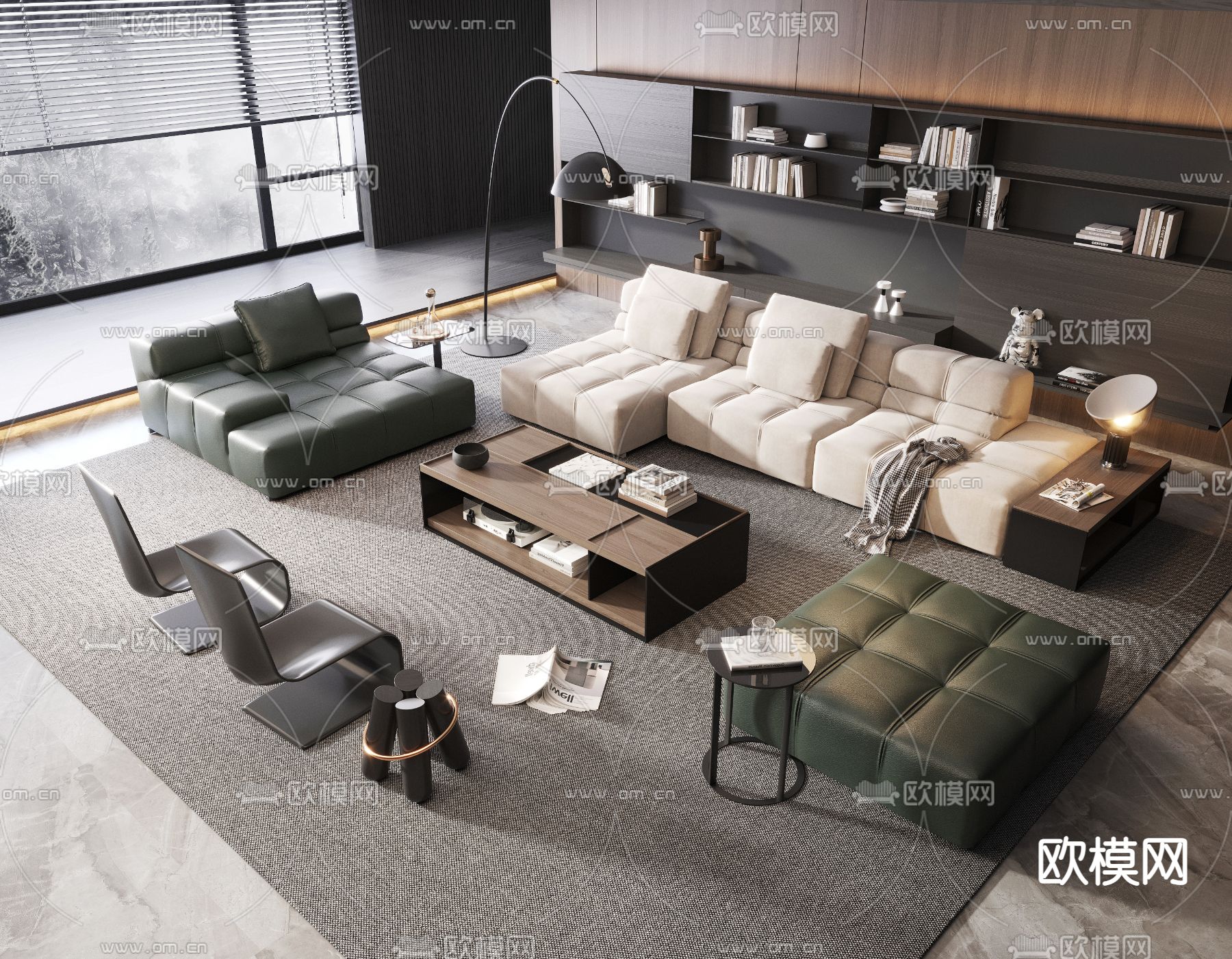 B&B Italia 转角组合沙发su模型下载（渲染图1）