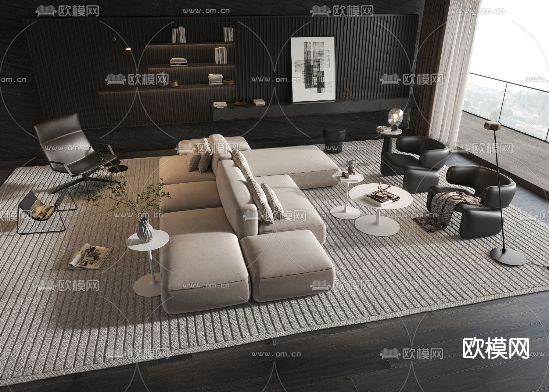 暗黑风组合沙发su模型下载（渲染图1）