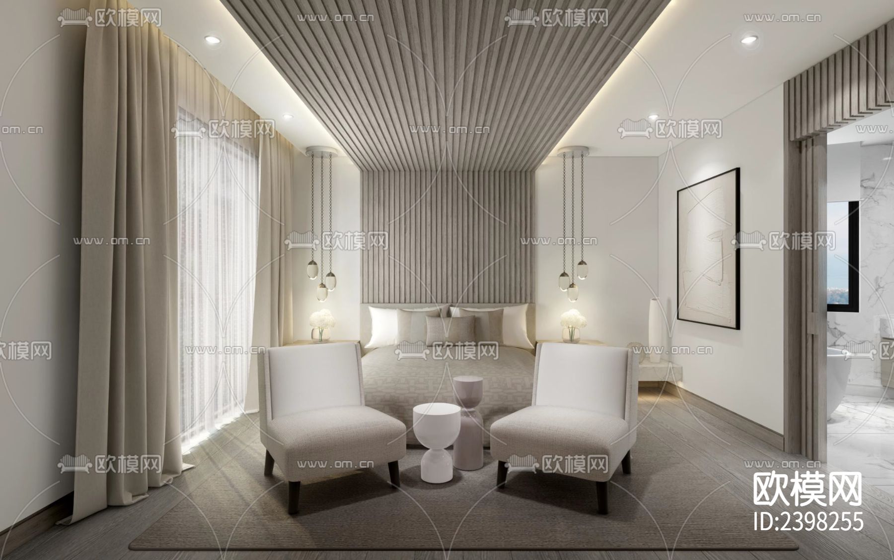 公寓样板间设计cad施工图下载（渲染图5）