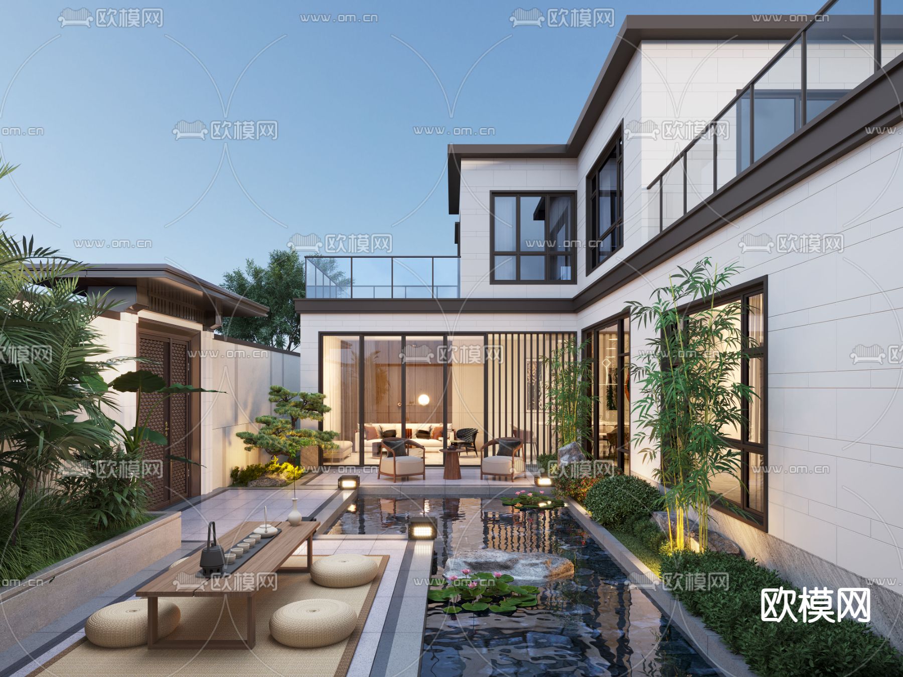 新中式阳台花园 庭院景观3d模型下载_ID12226129_3dmax免费模型-欧模网